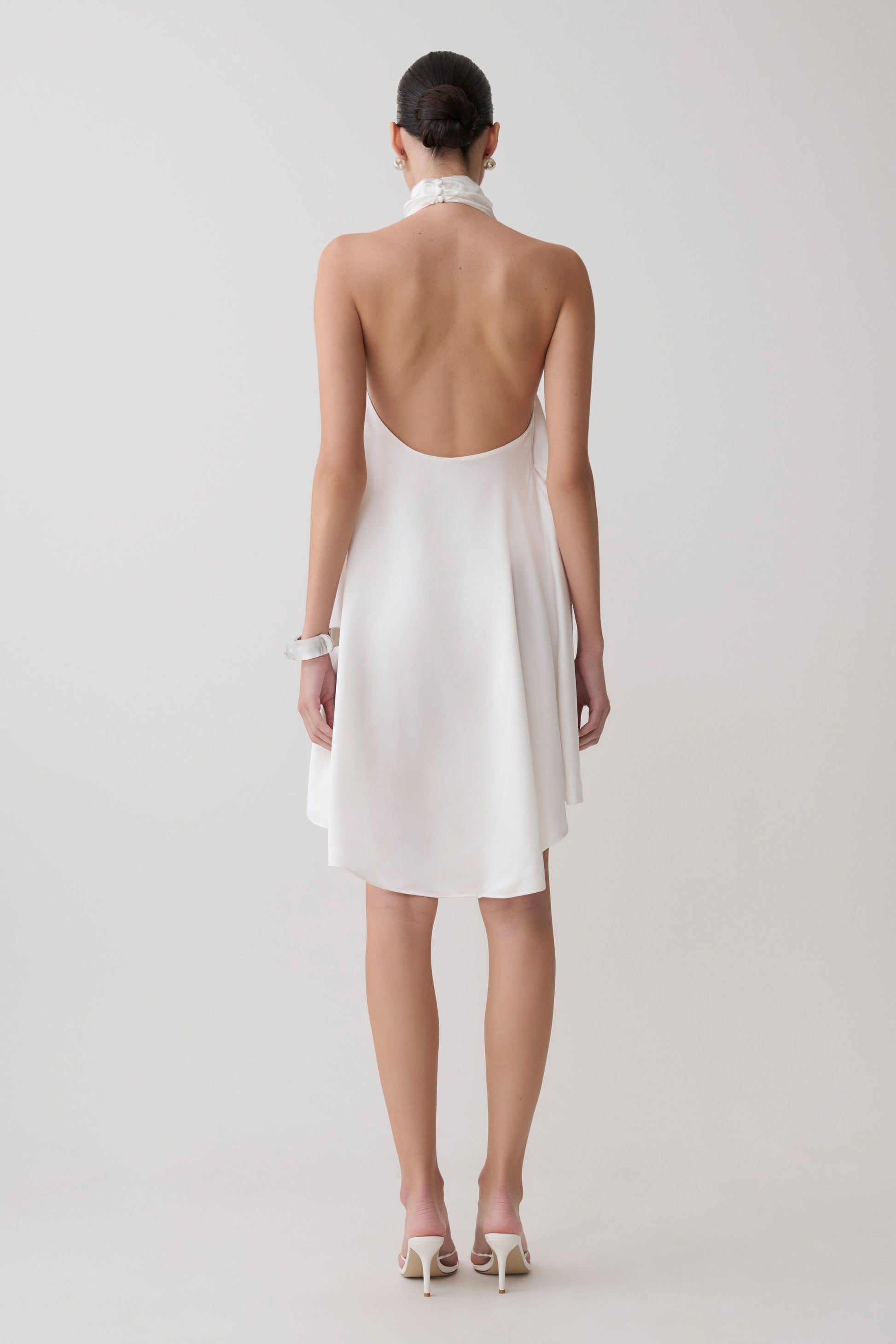 Sydney Asymmetrical Satin Halter Mini Dress - Ivory #2
