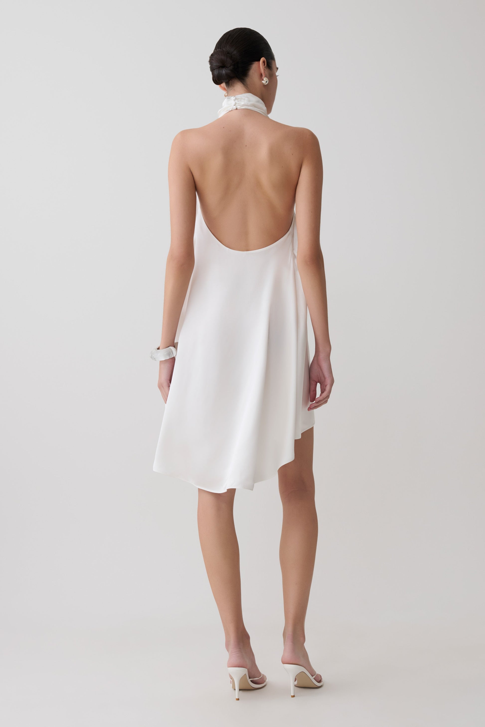 Sydney Asymmetrical Satin Halter Mini Dress - Ivory #5