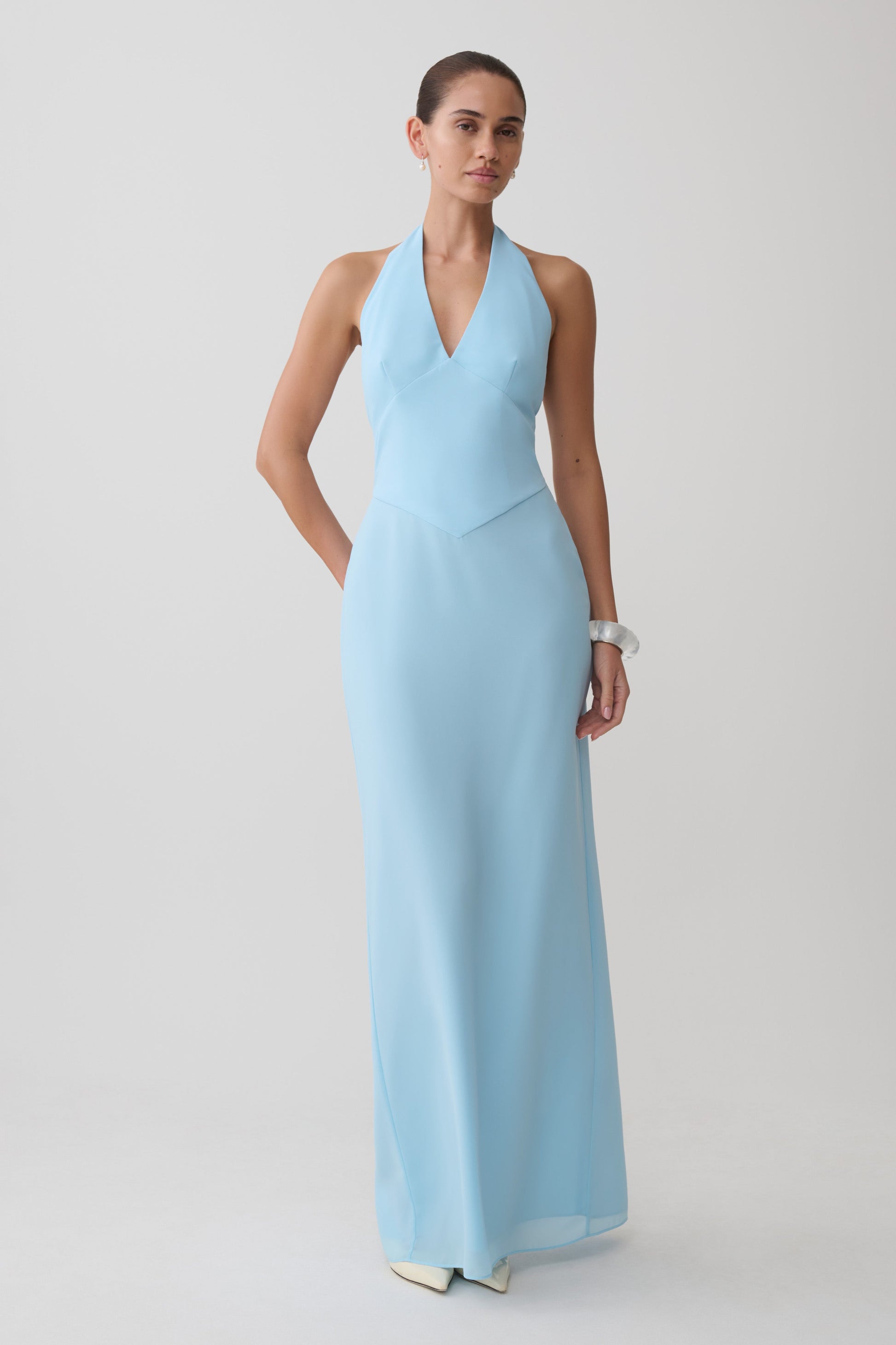 Valentina Chiffon Halter Maxi Dress - Pale Blue #5
