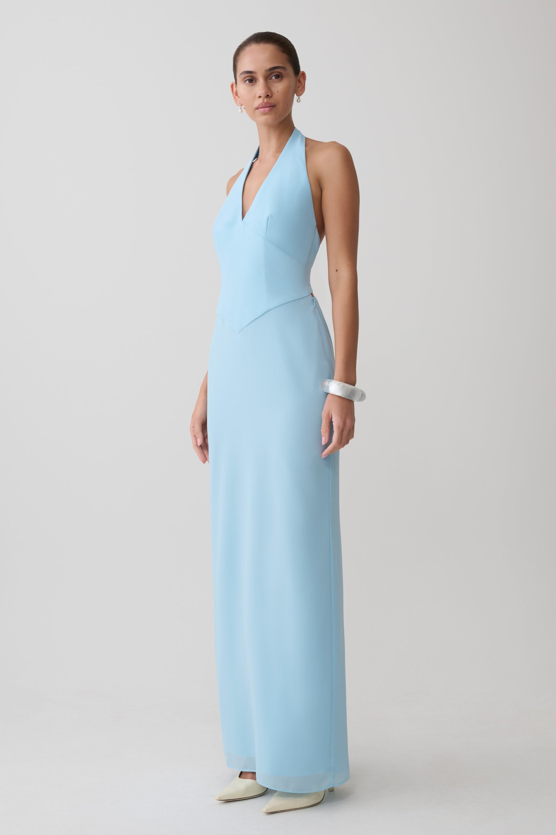Valentina Chiffon Halter Maxi Dress - Pale Blue #4