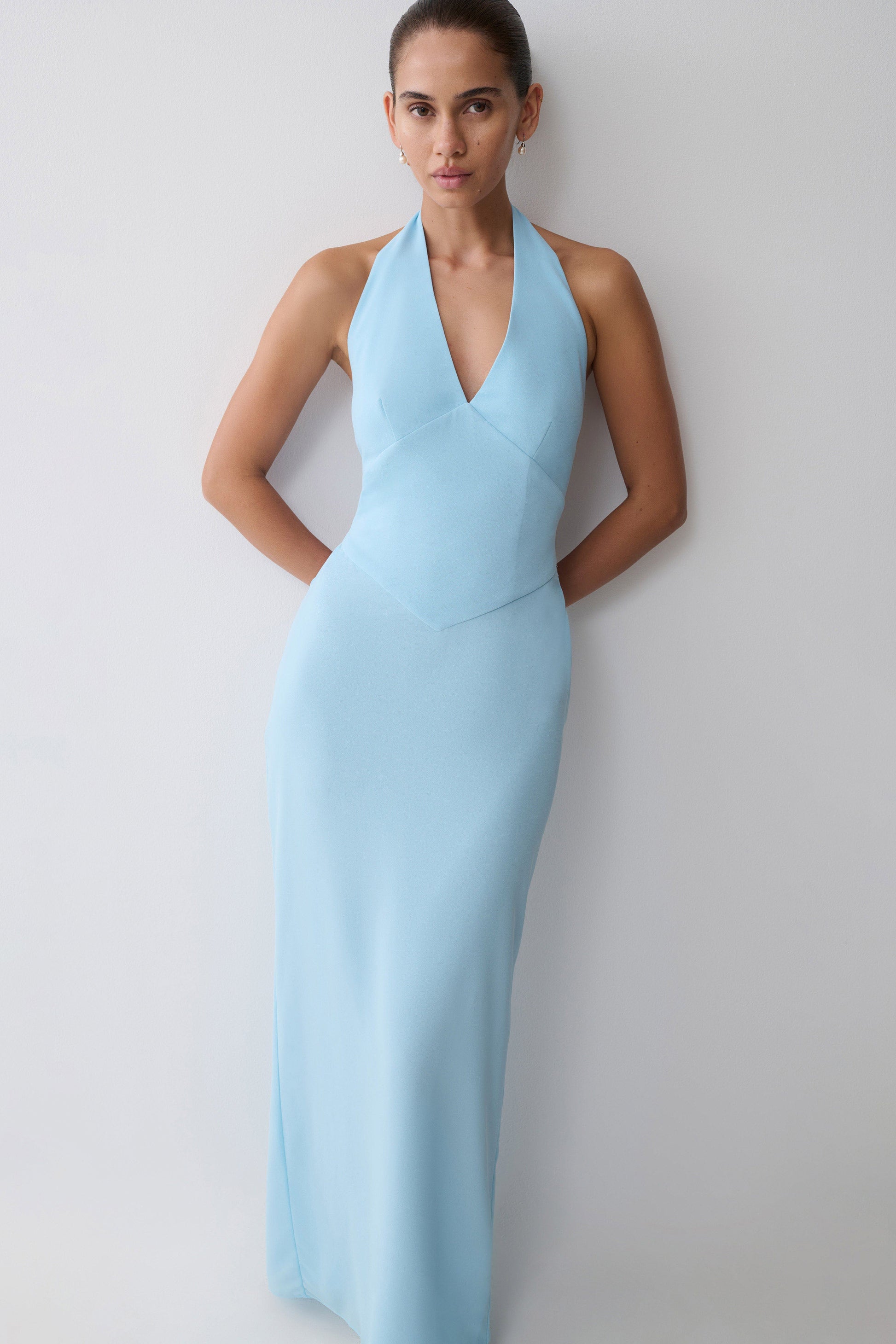 Valentina Chiffon Halter Maxi Dress - Pale Blue #7