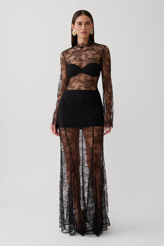 Alizette Long Sleeve Lace Maxi Dress - Black