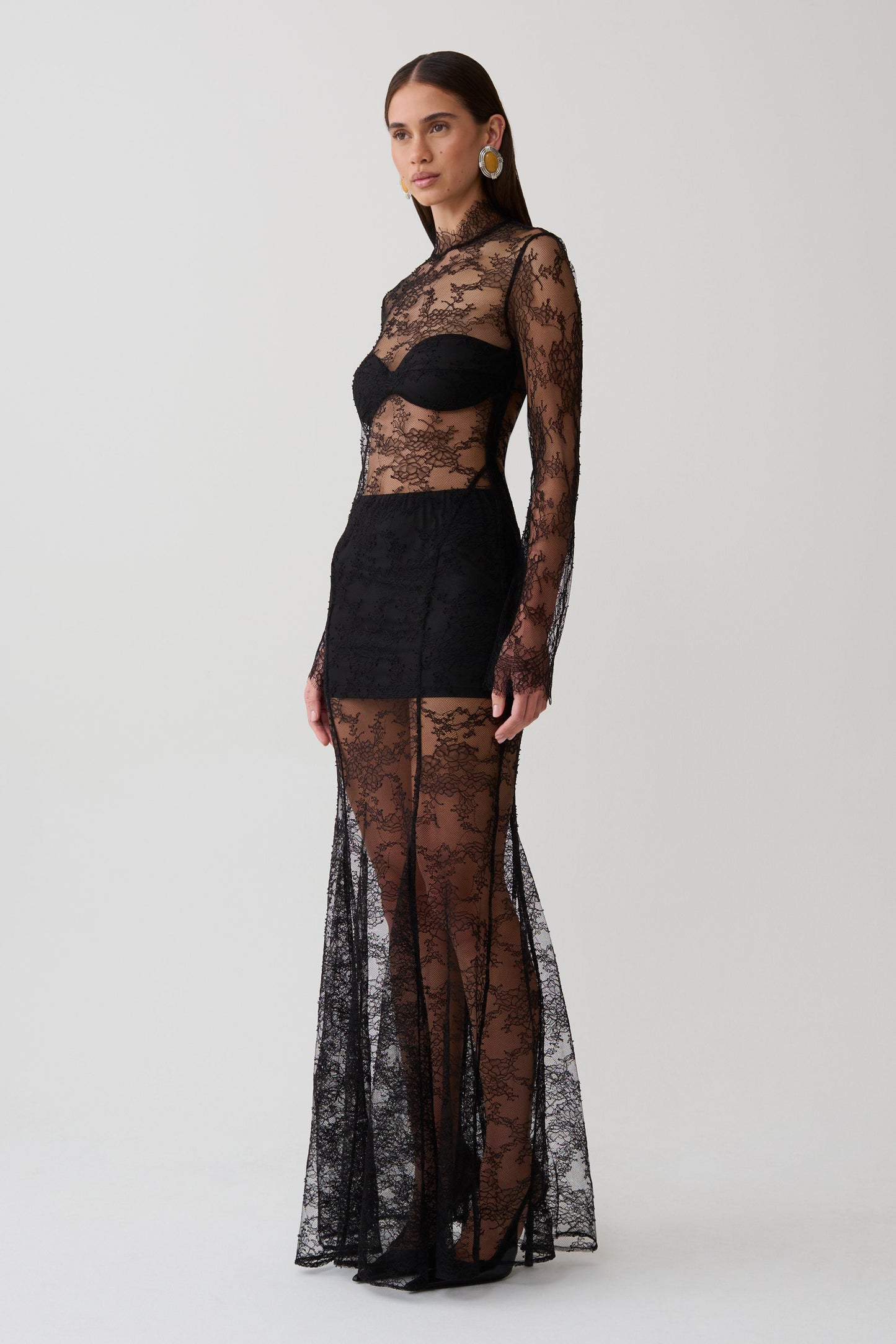 Alizette Long Sleeve Lace Maxi Dress - Black