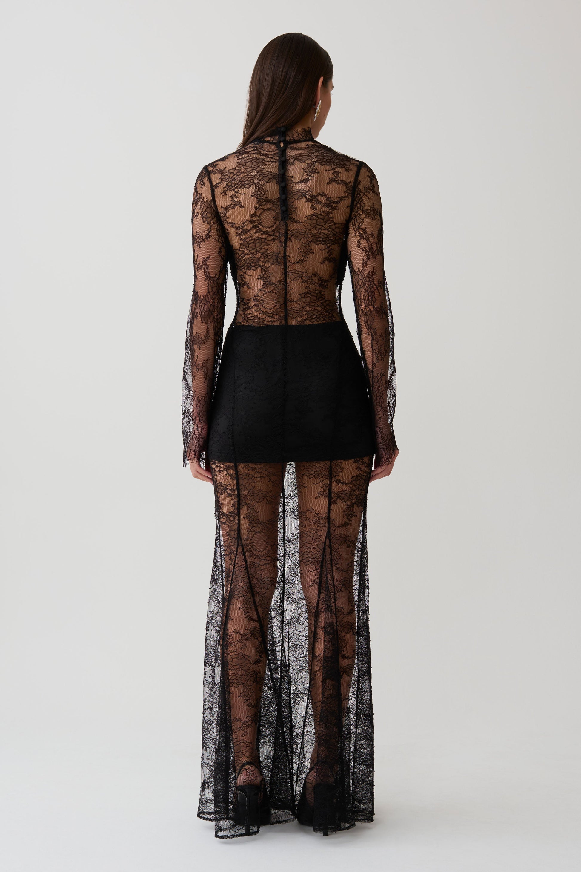 Alizette Long Sleeve Lace Maxi Dress - Black #2