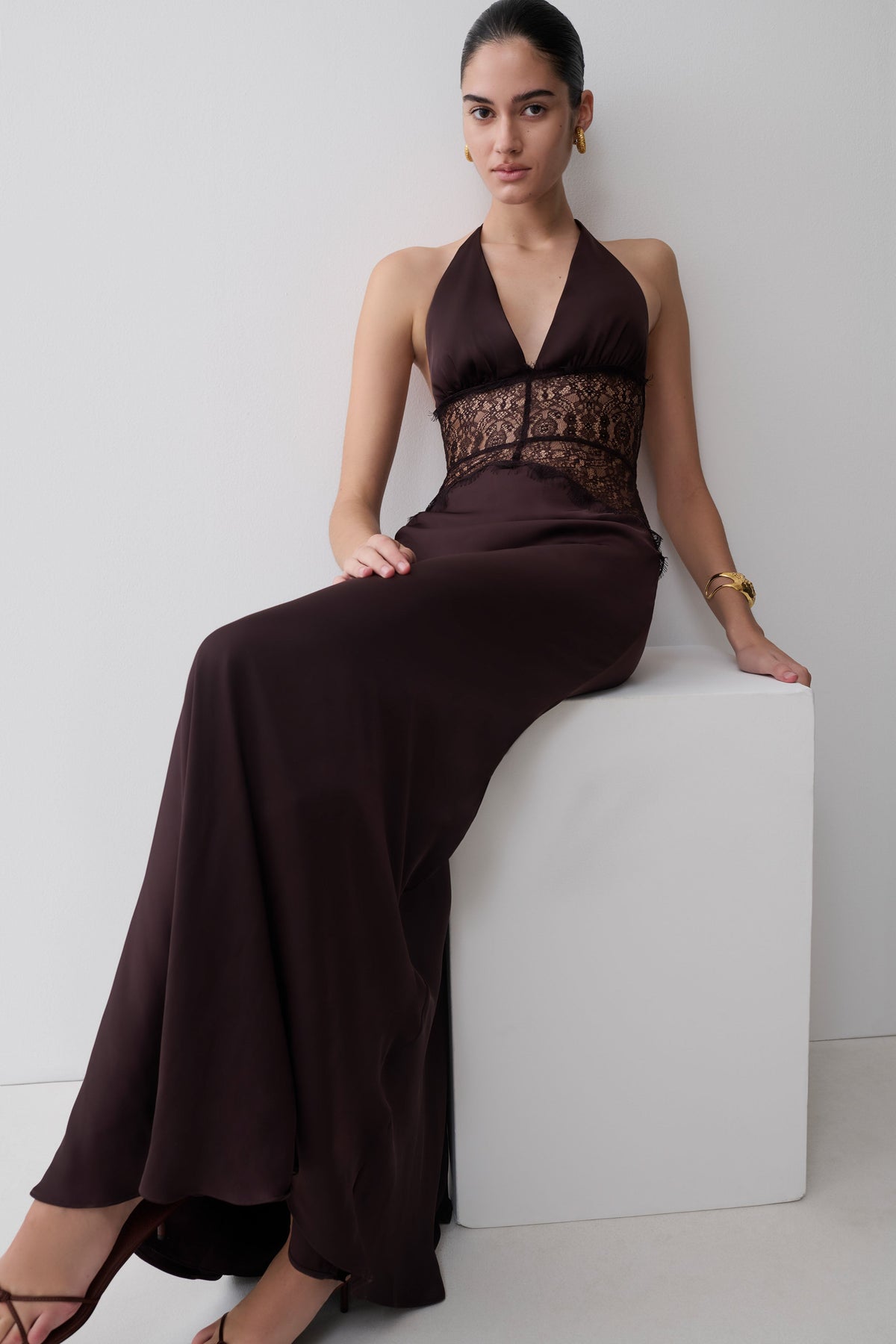 Dinah Lace And Satin Maxi Dress - Chocolate #5