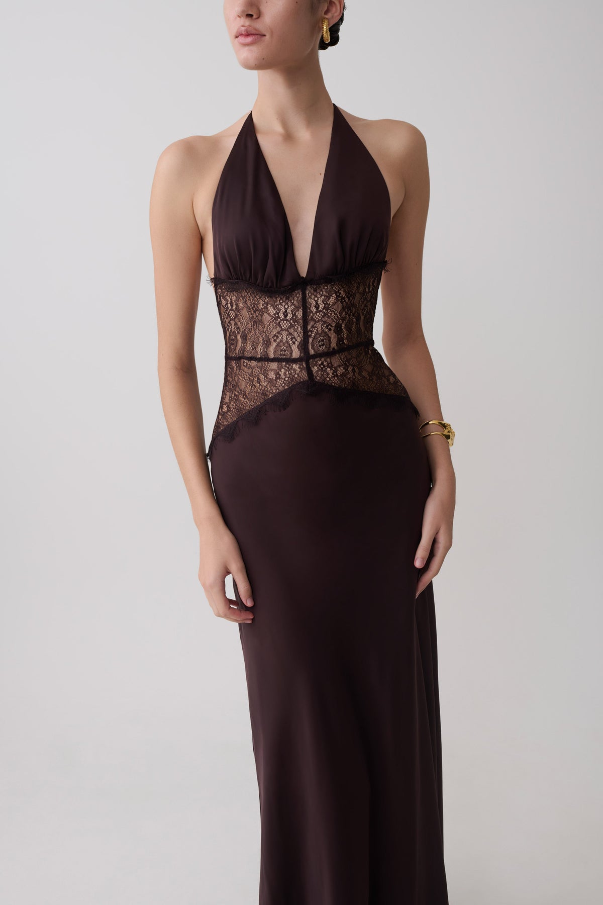 Dinah Lace And Satin Maxi Dress - Chocolate #3