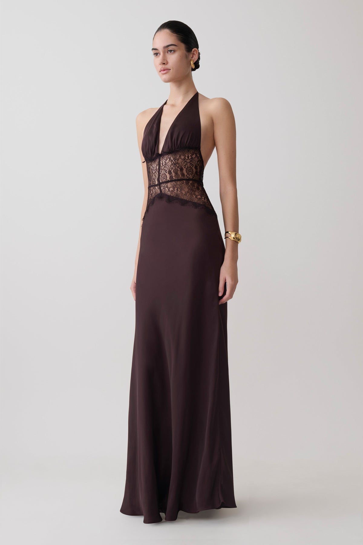 Dinah Lace And Satin Maxi Dress - Chocolate #4