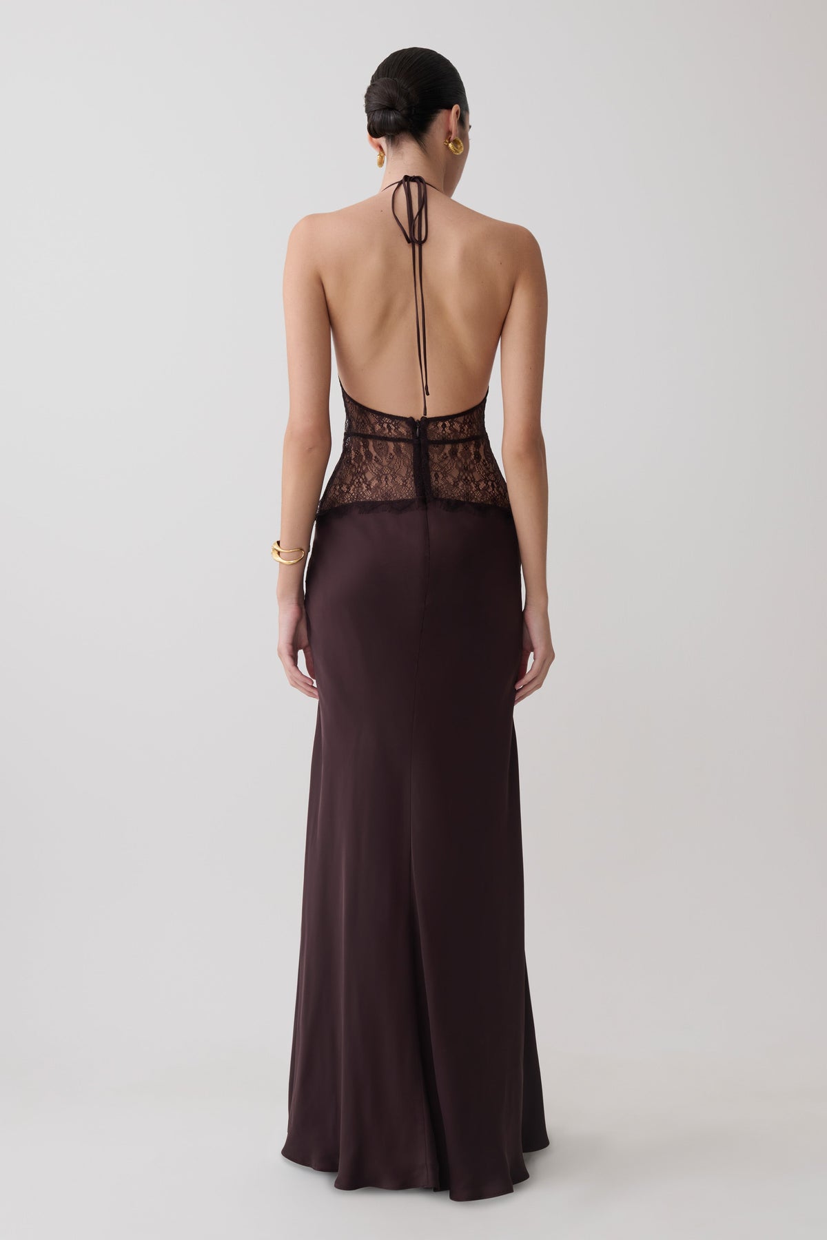 Dinah Lace And Satin Maxi Dress - Chocolate #2