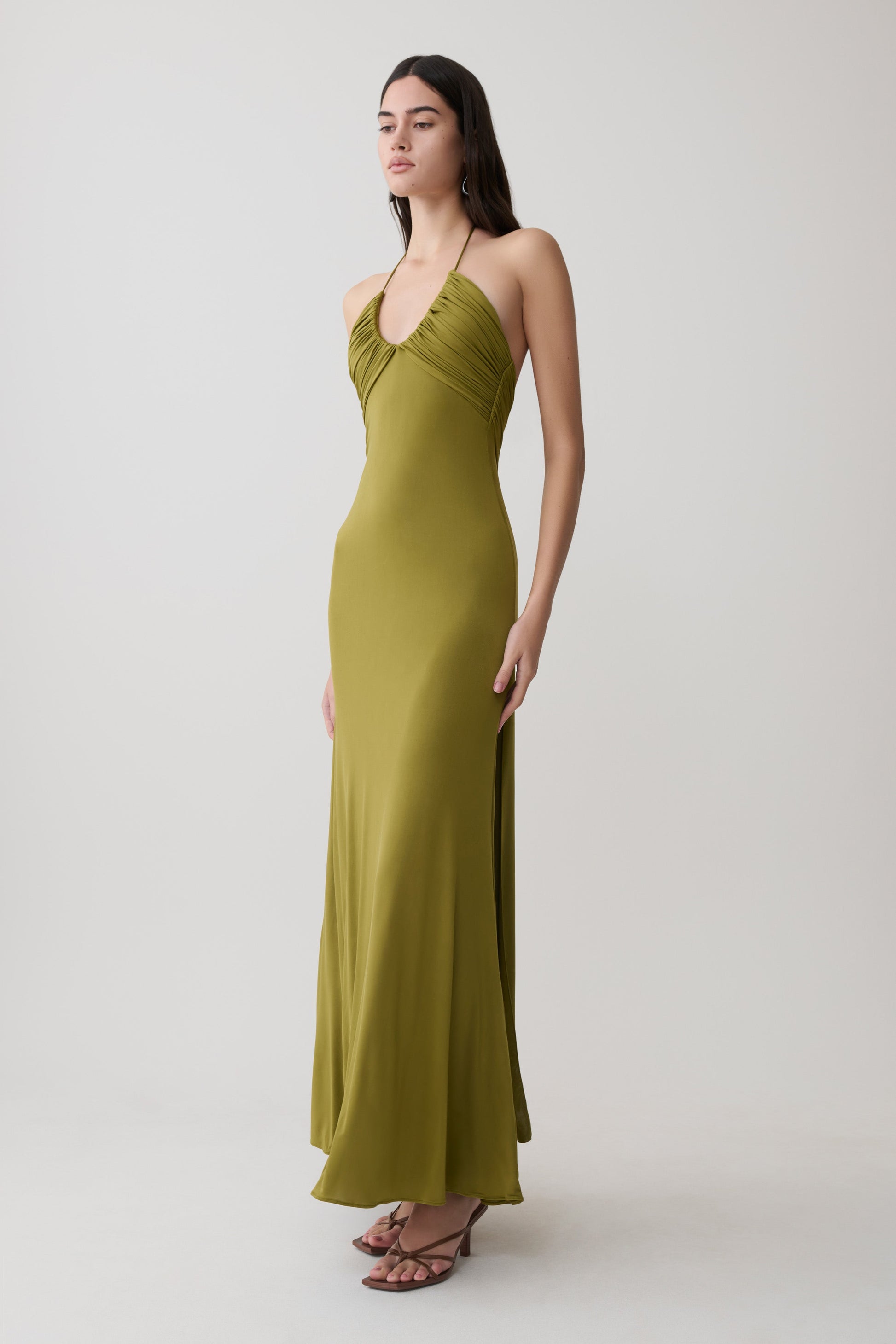 Maely Gathered Slinky Maxi Dress - Olive #4