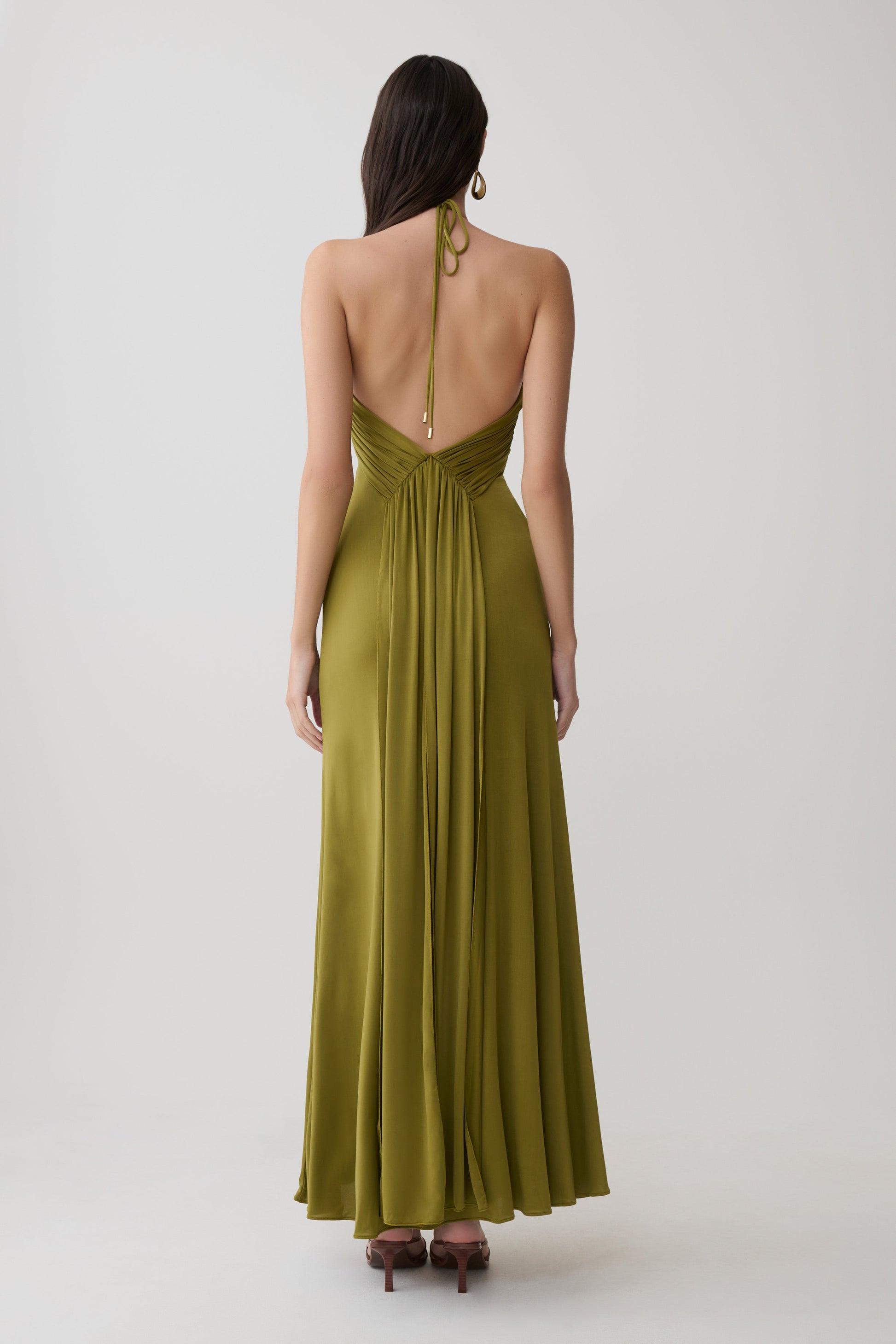 Maely Gathered Slinky Maxi Dress - Olive #2