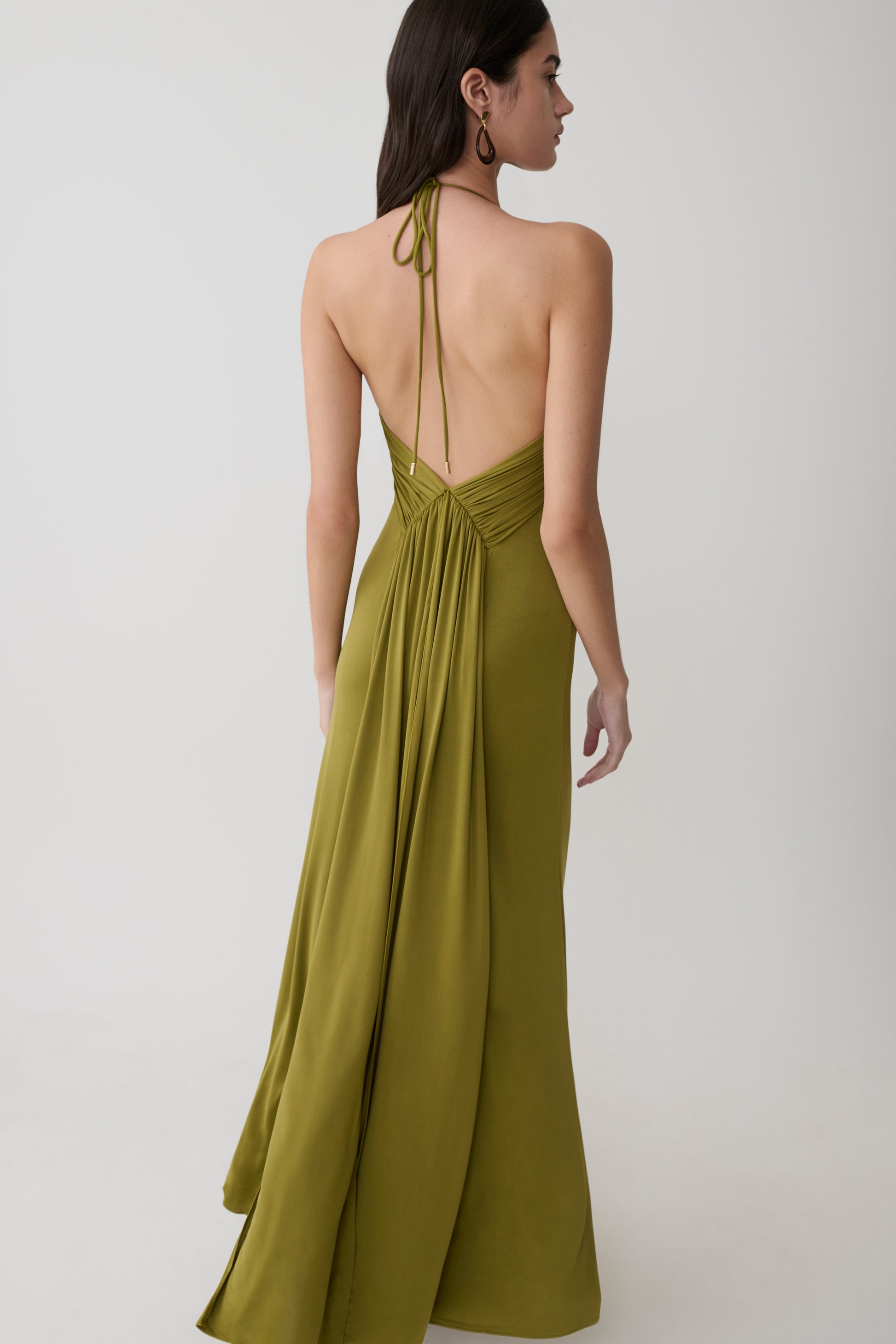 Maely Gathered Slinky Maxi Dress - Olive #3