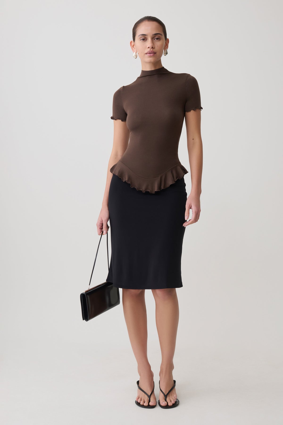 Nira Short Sleeve Ruffle Top - Dark Chocolate #6