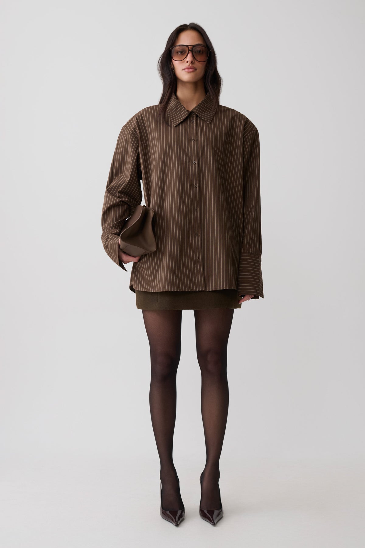 Rosalind Button Back Cotton Shirt - Chocolate Stripe #2