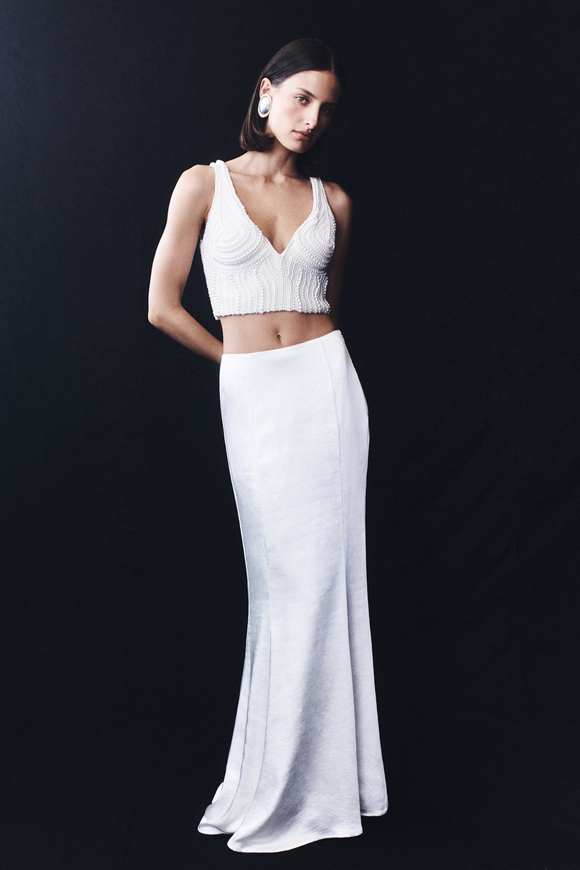 Khloe Satin Fishtail Maxi Skirt - White #8