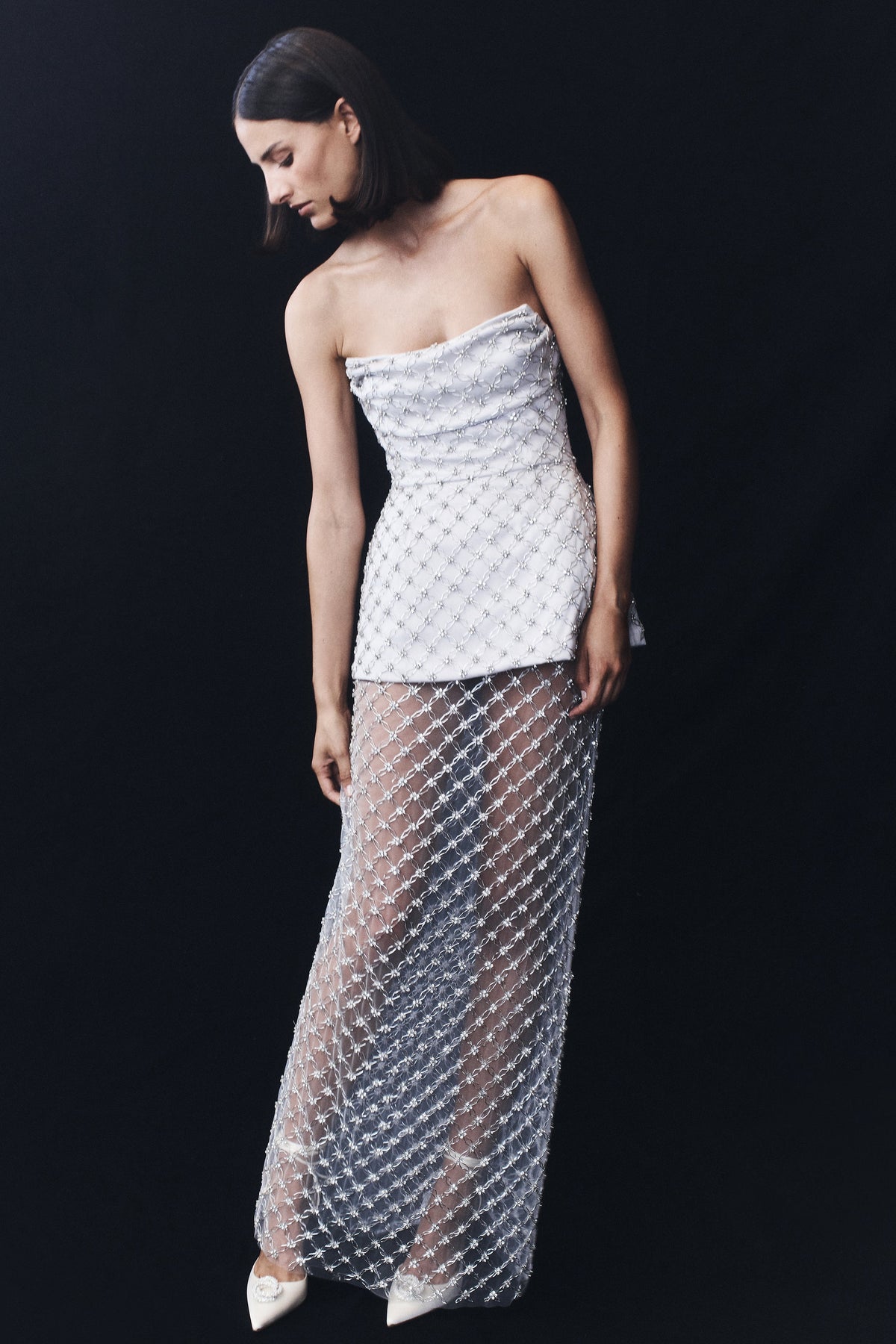 Zuri Hand Beaded Embellished Maxi Skirt - Silver