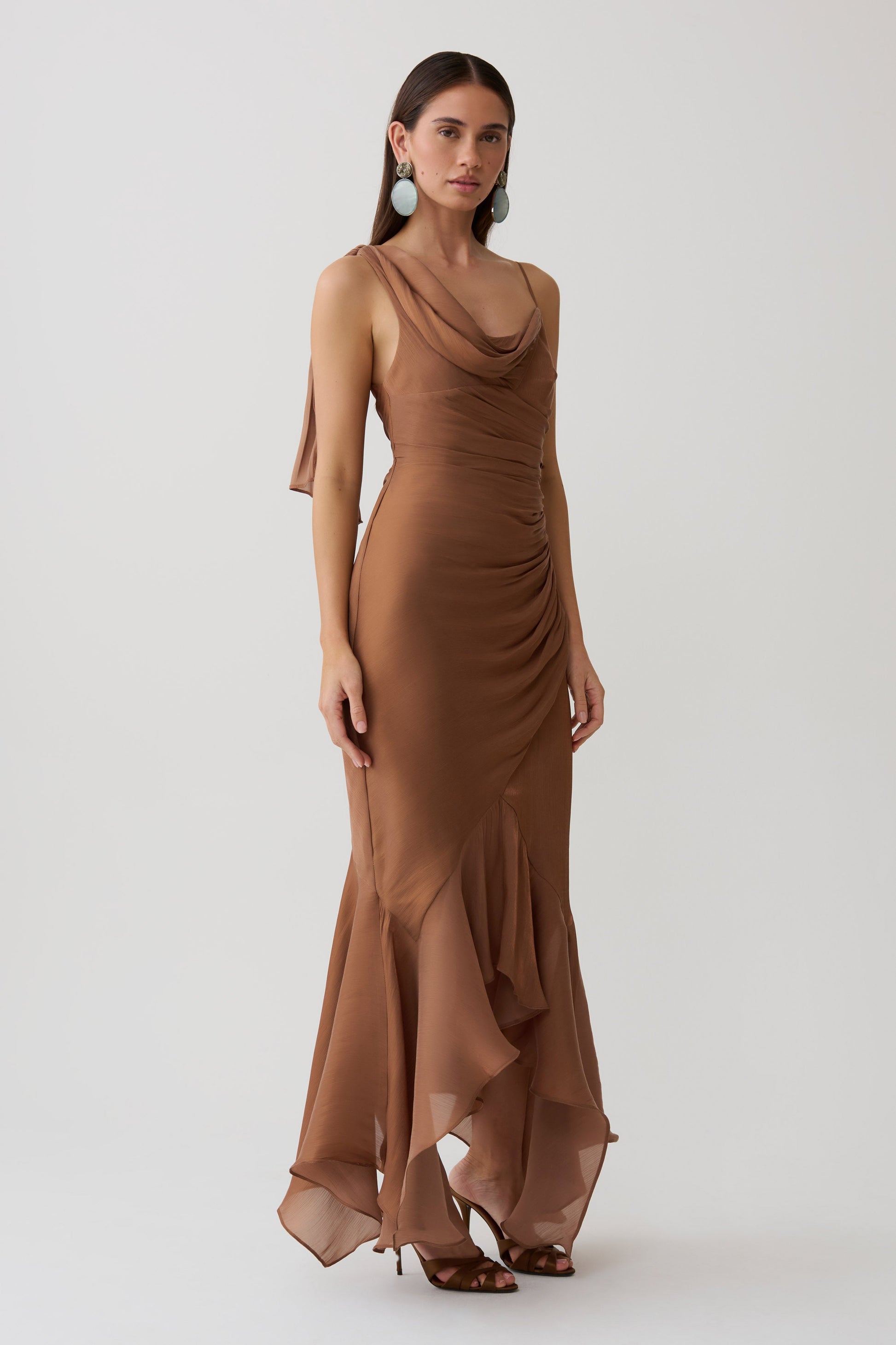 Edith Draped Maxi Dress - Cognac #4