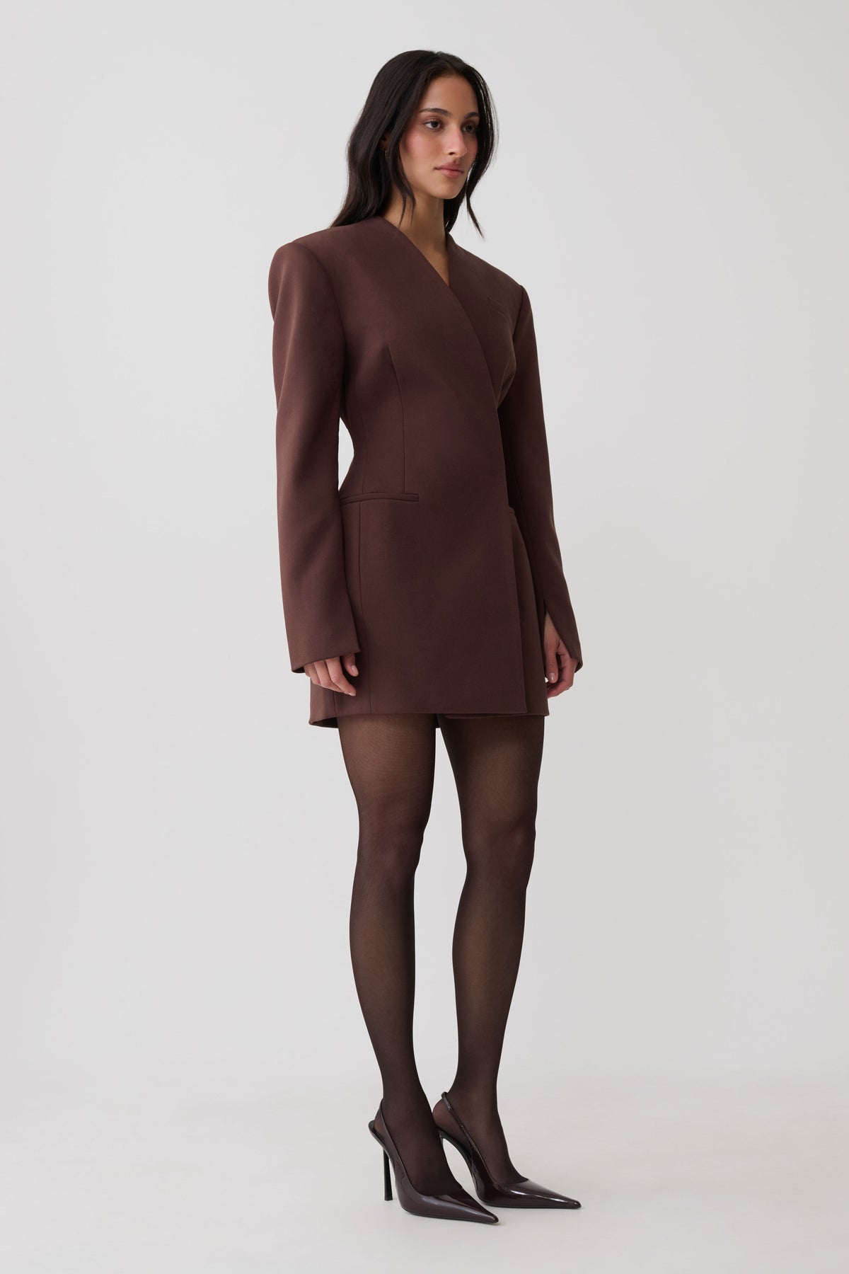 Makayla Suiting Structured Mini Dress - Dark Chocolate
