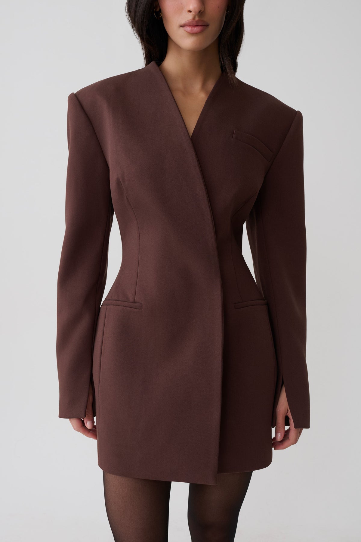 Makayla Suiting Structured Mini Dress - Dark Chocolate #3