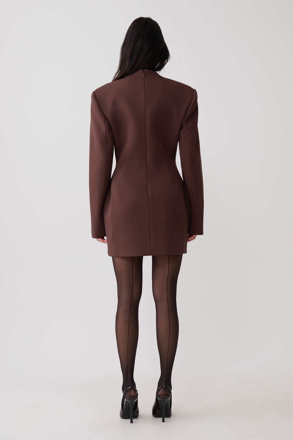 Makayla Suiting Structured Mini Dress - Dark Chocolate
