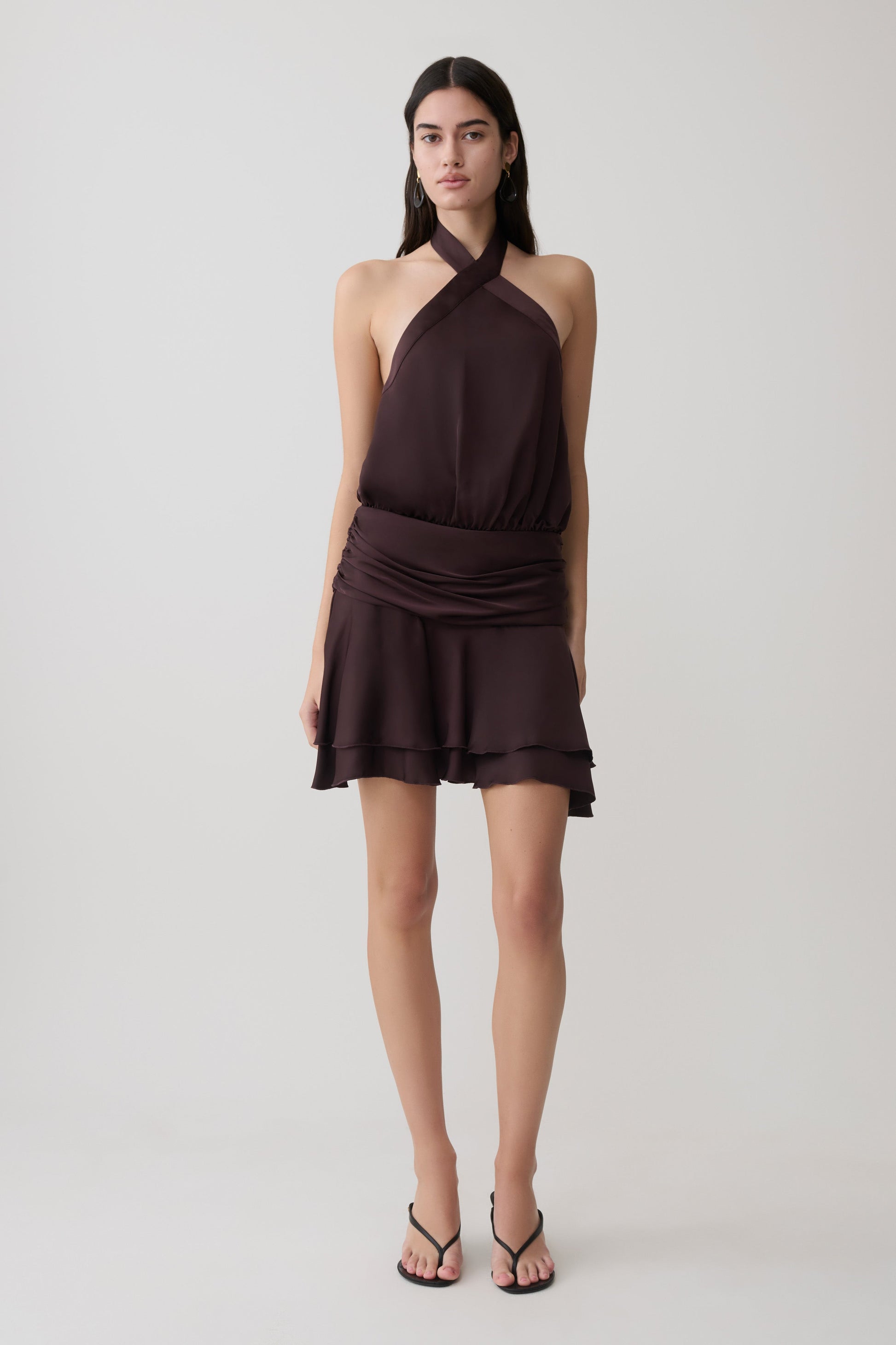 Poppy Satin Halter Mini Dress - Chocolate #5