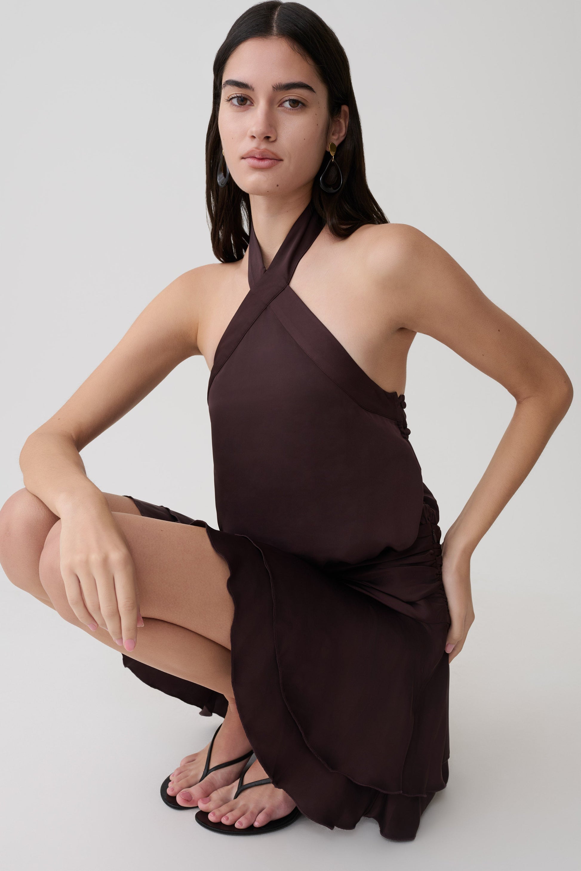 Poppy Satin Halter Mini Dress - Chocolate #7
