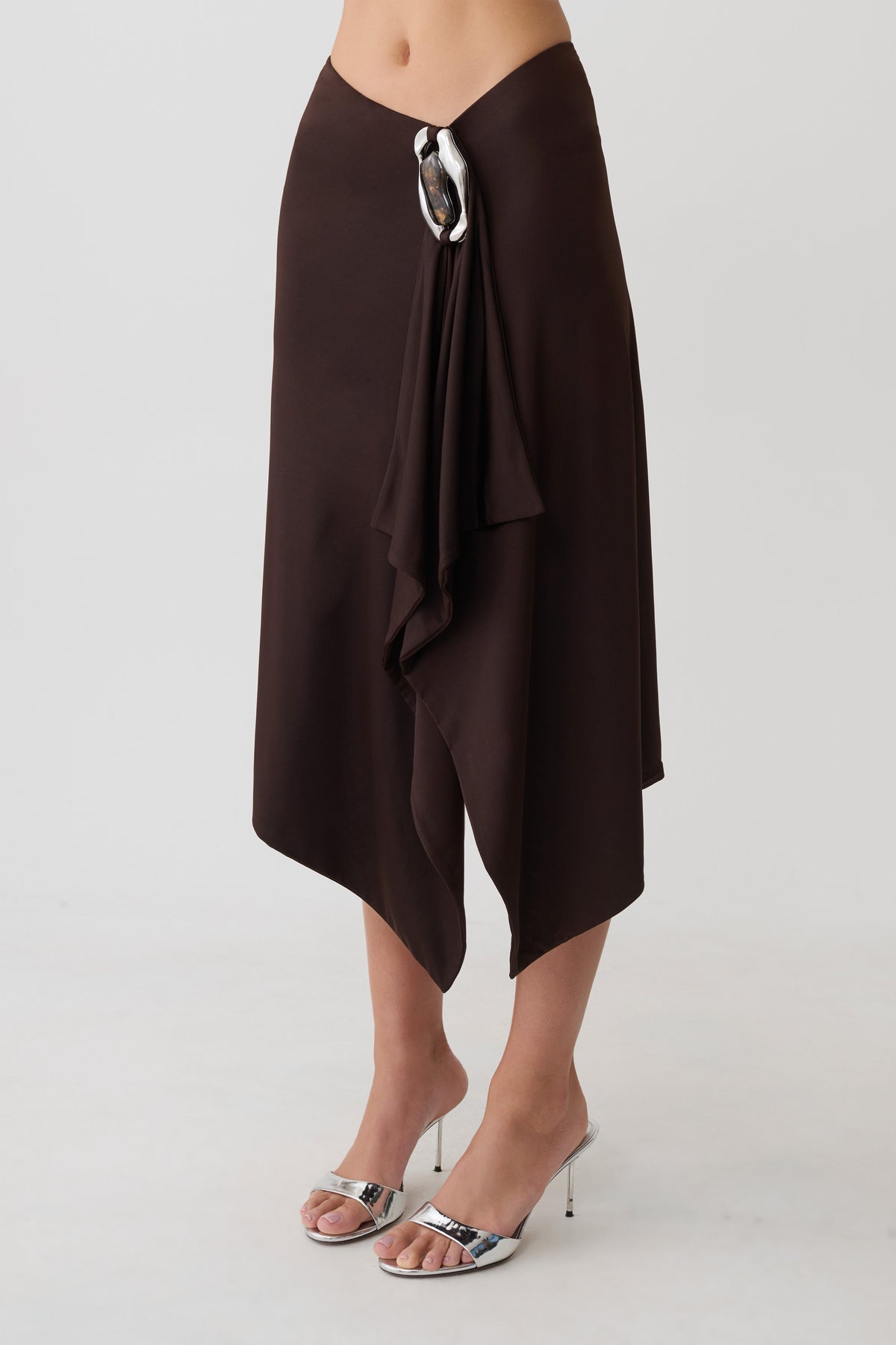 Sault Hankie Midi Skirt with Hardware - Dark Chocolate #4