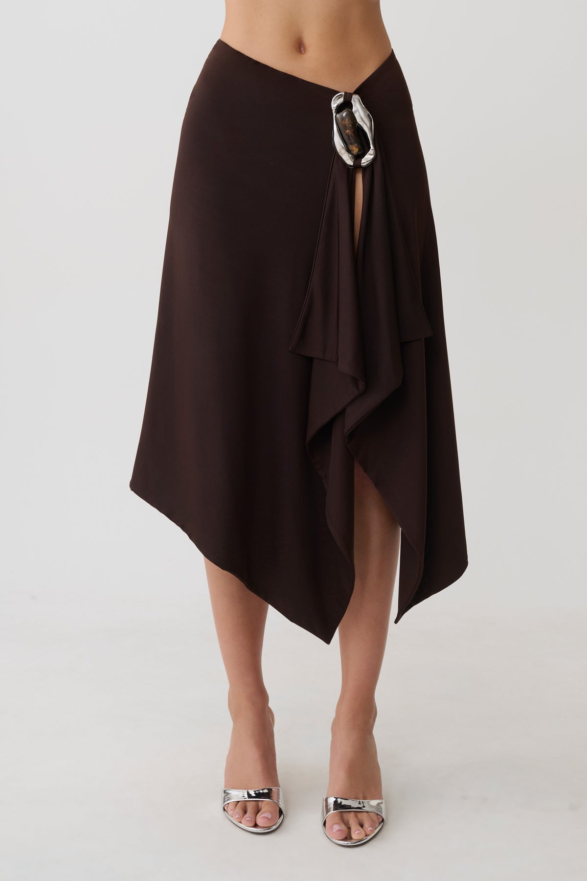 Sault Hankie Midi Skirt with Hardware - Dark Chocolate #6