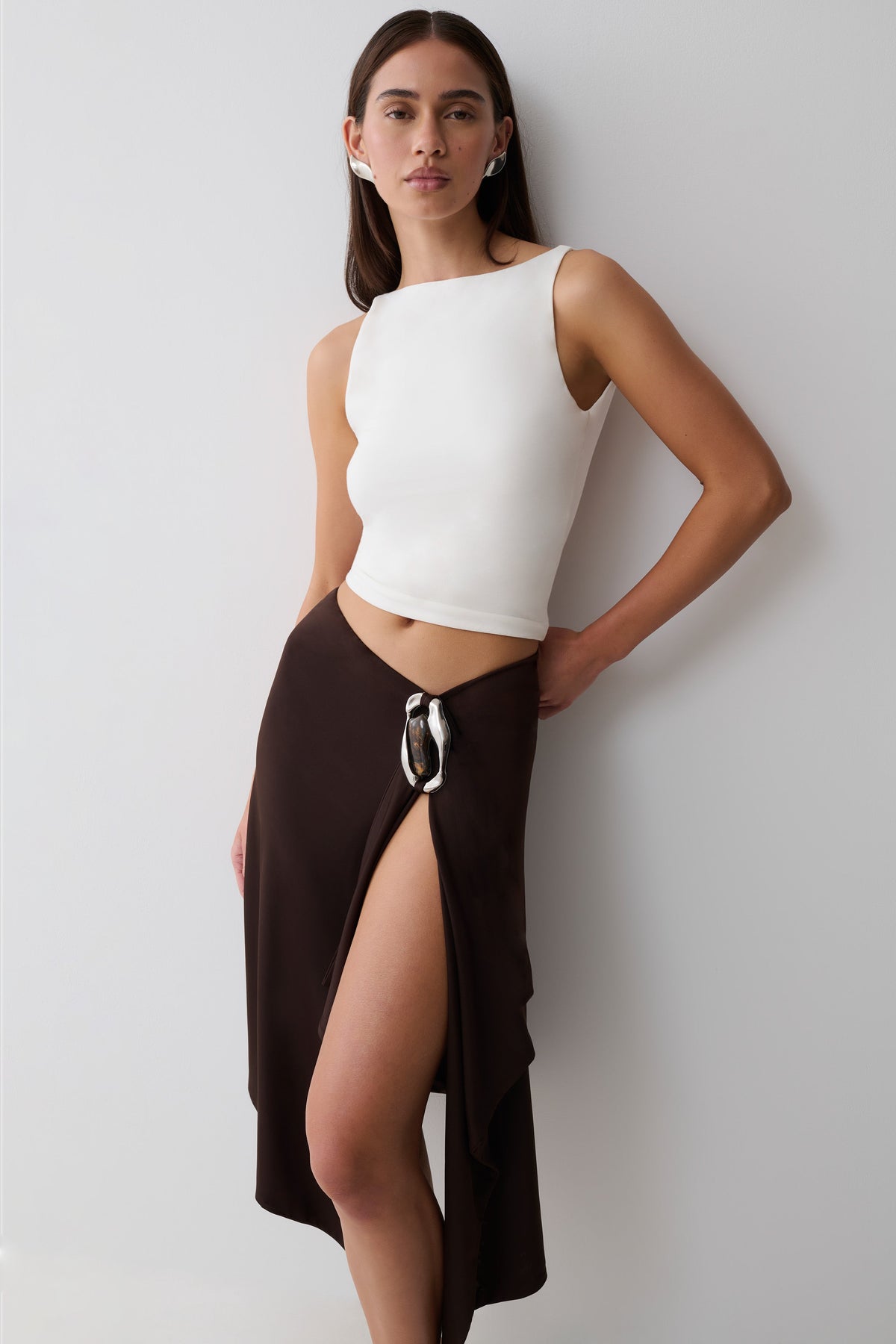 Sault Hankie Midi Skirt with Hardware - Dark Chocolate #3