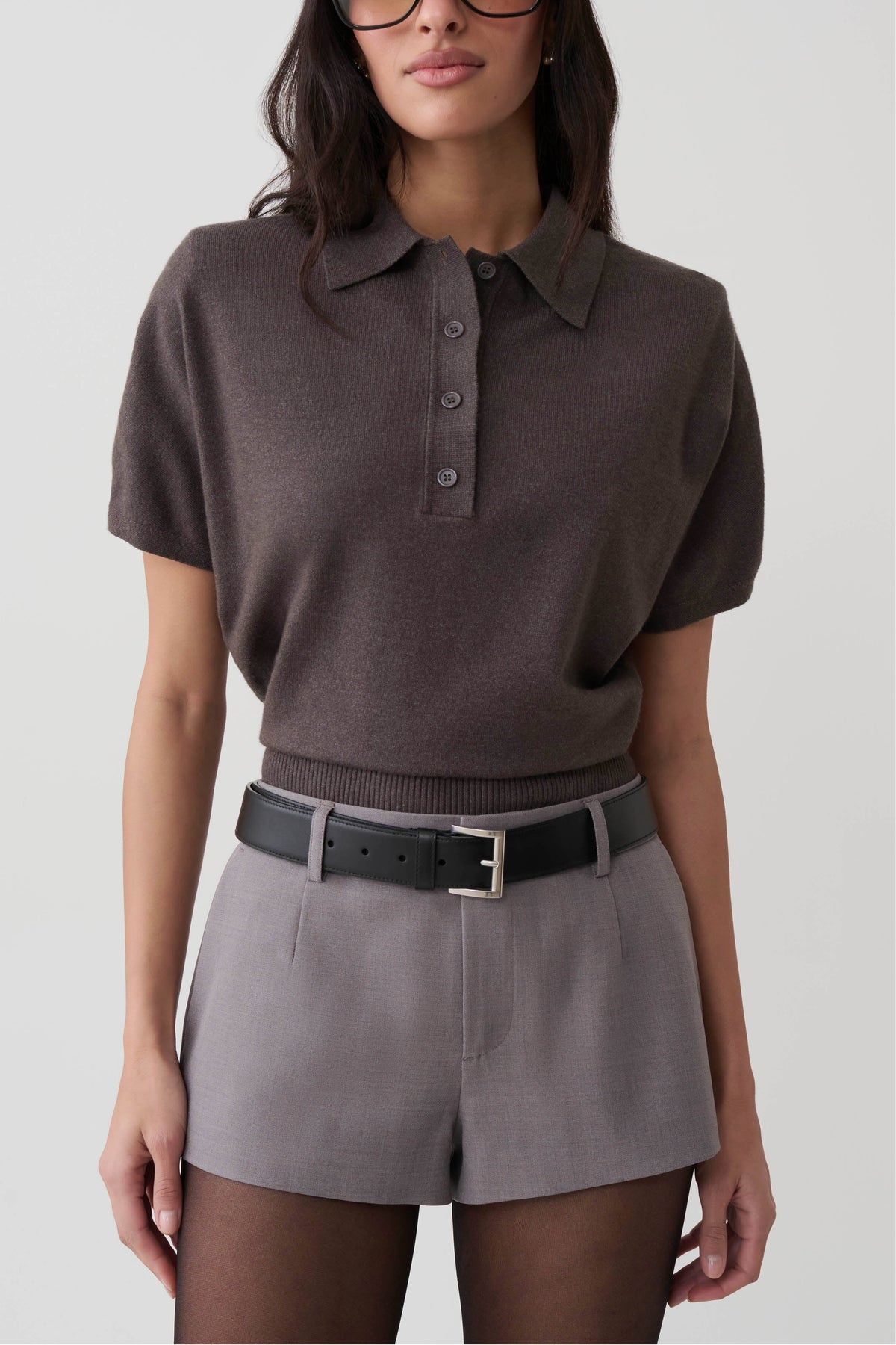 Shirin Knit Top With Shoulder Pads - Grey