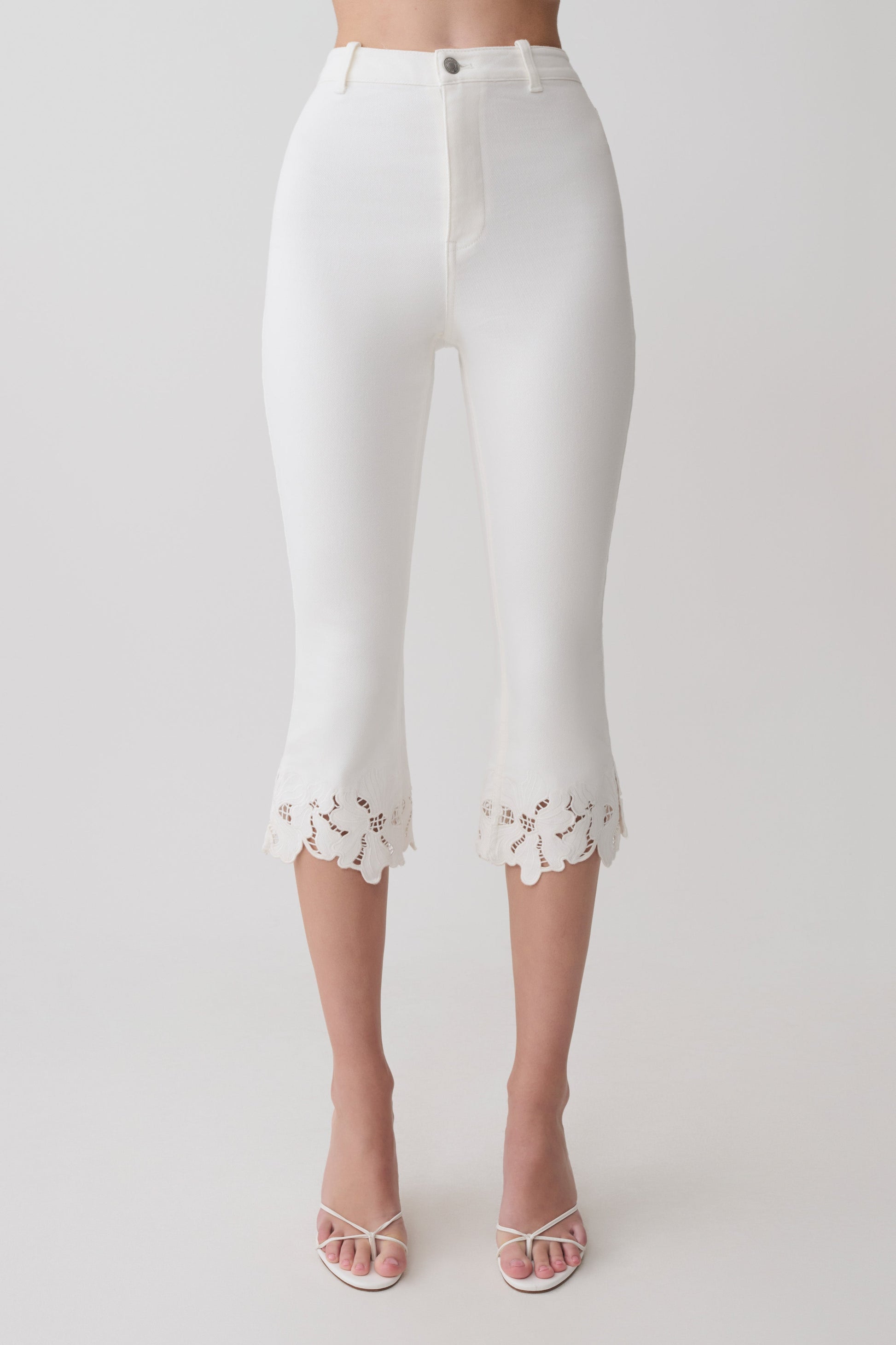 Tillie Flower Embroidery Denim Capris - White #7