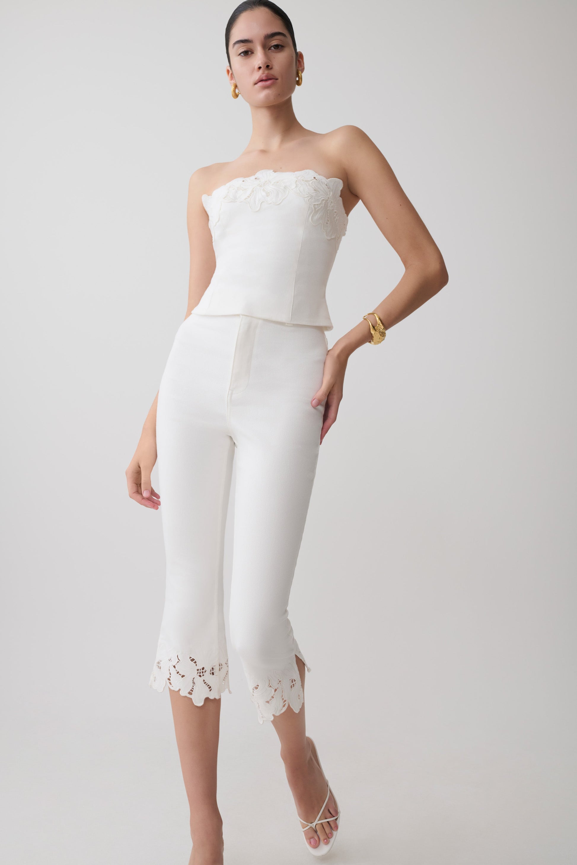 Tillie Flower Embroidery Denim Capris - White #3