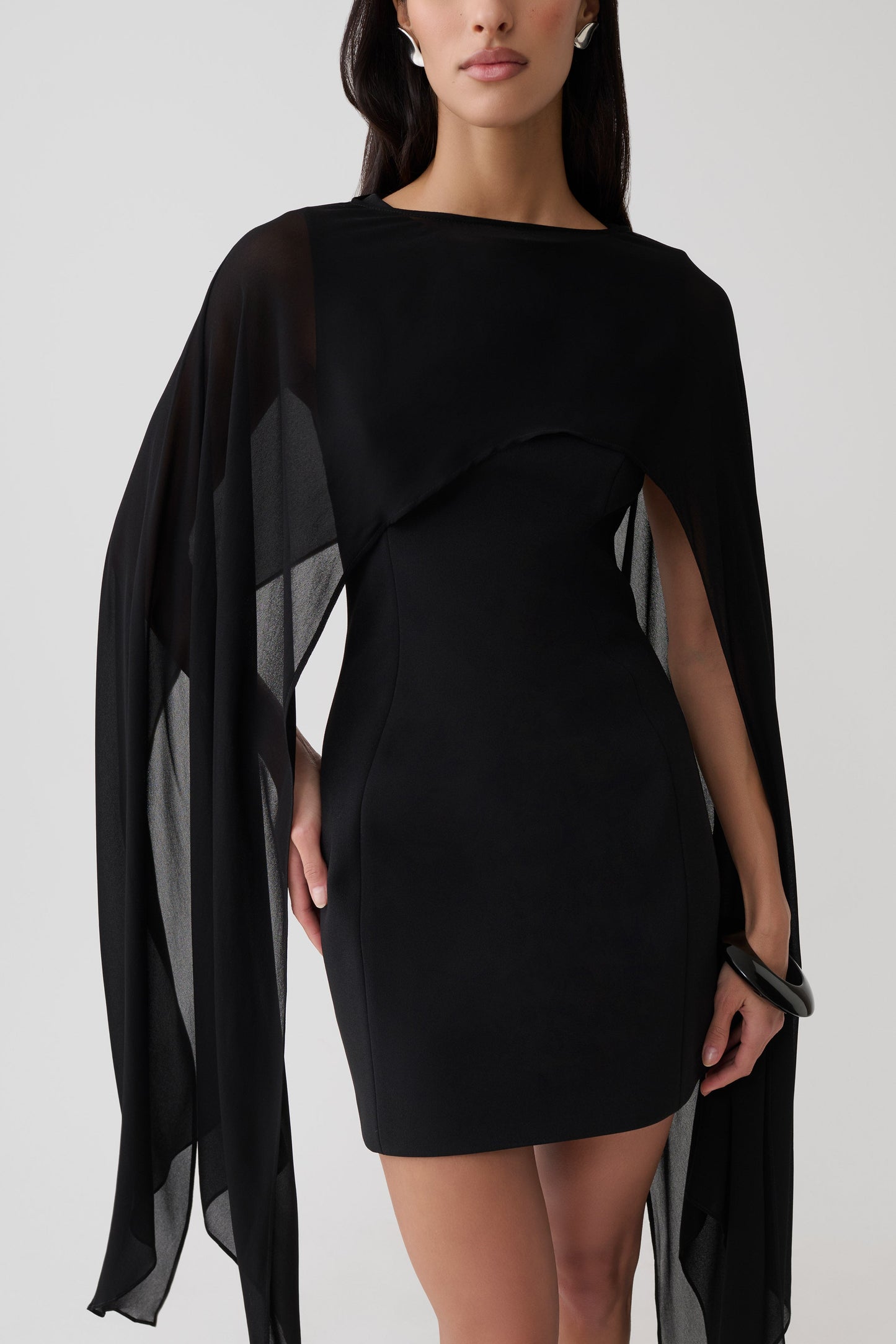 Triana Chiffon Overlay Mini Dress - Black