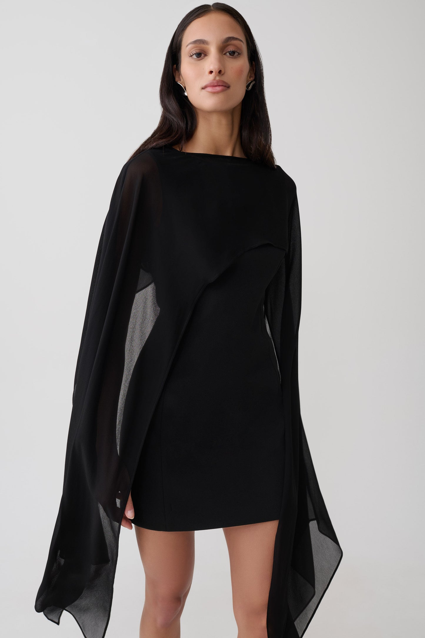 Triana Chiffon Overlay Mini Dress - Black