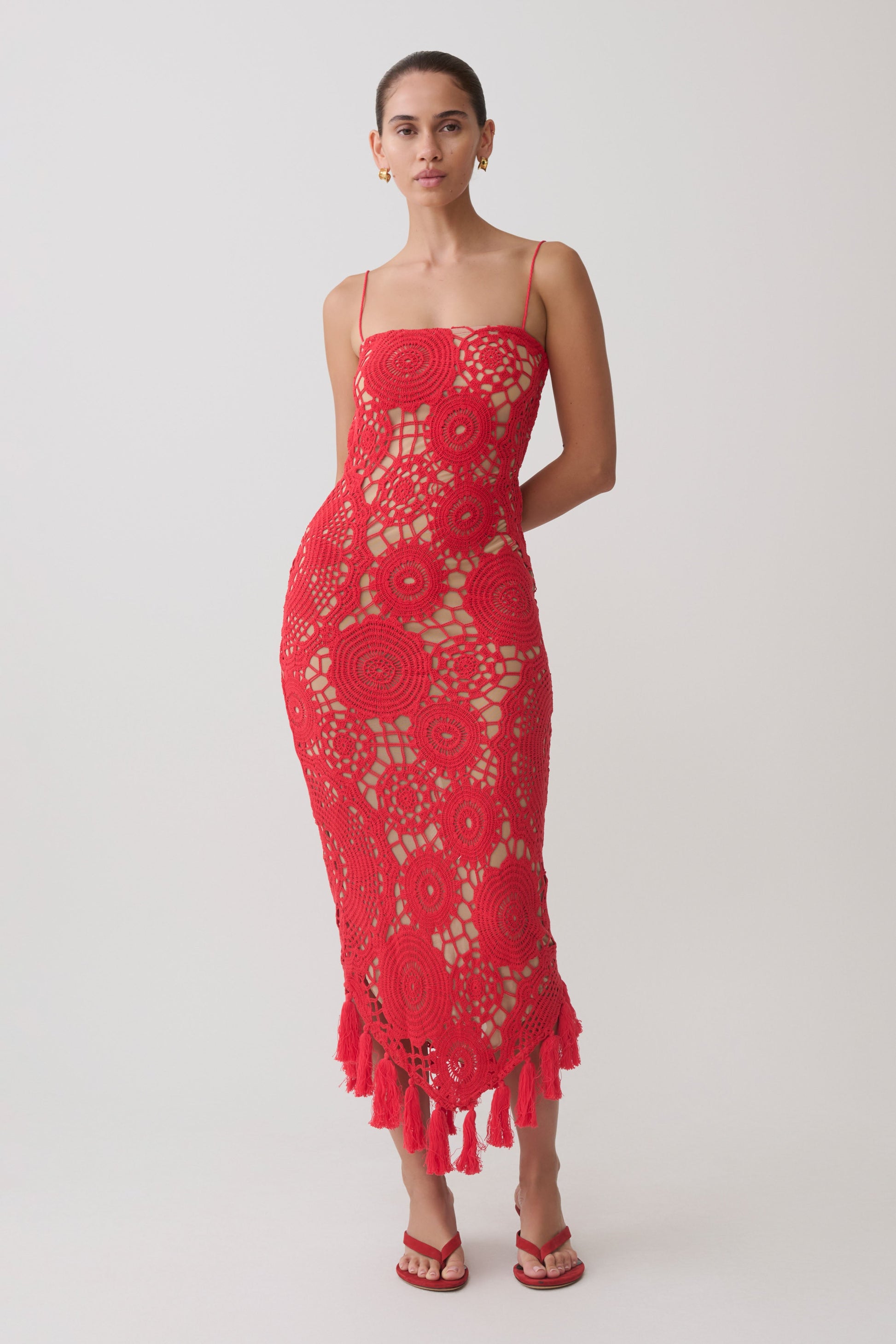 Delta Crochet Halter Midi Dress - Red #5