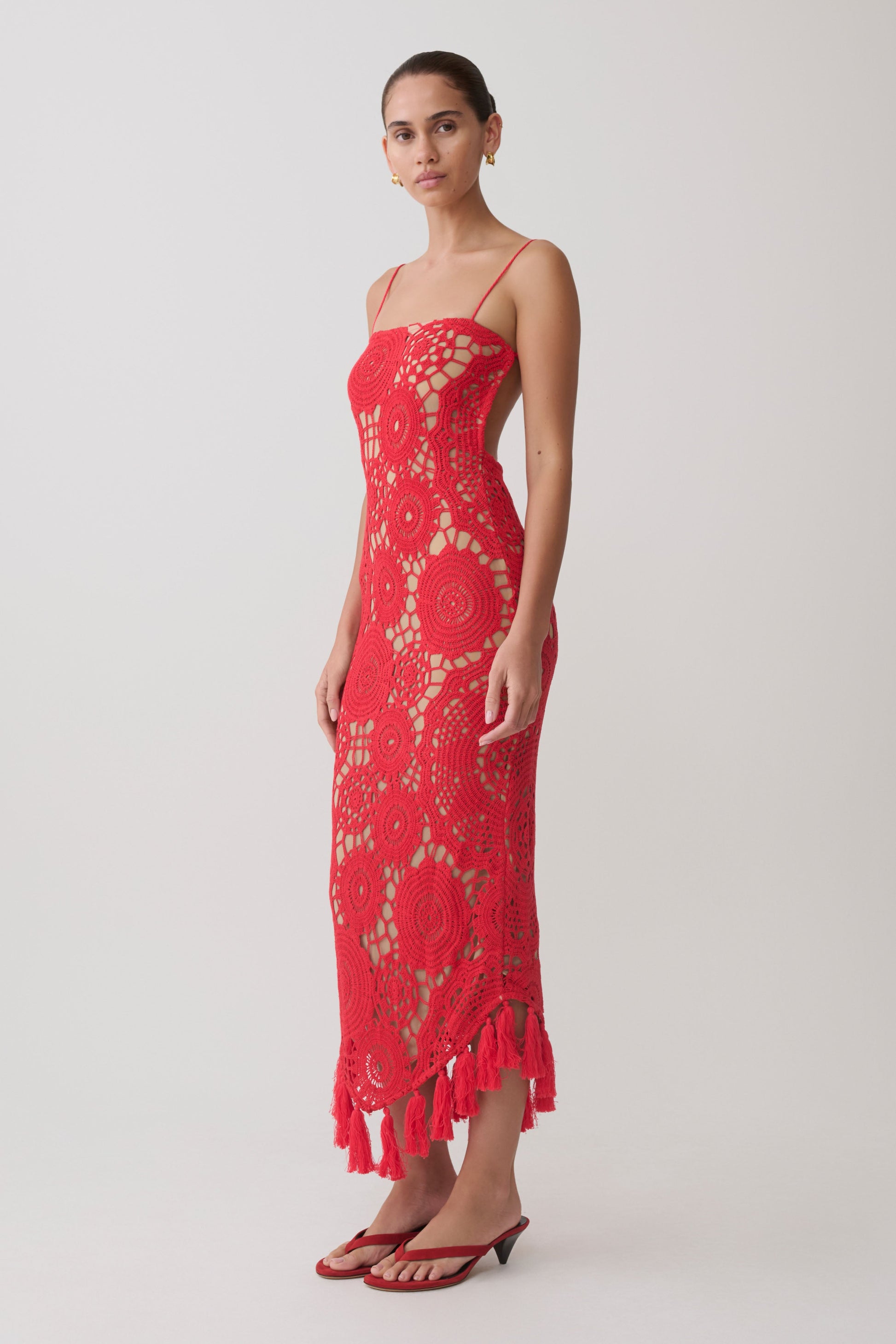 Delta Crochet Halter Midi Dress - Red #4