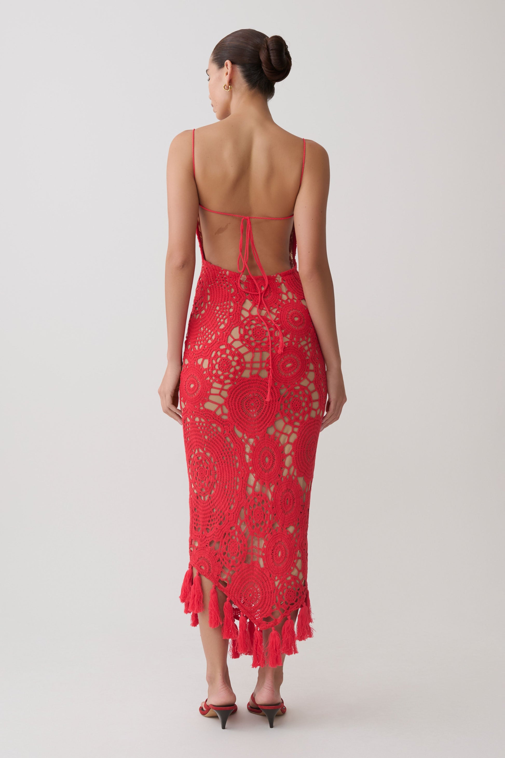 Delta Crochet Halter Midi Dress - Red #2