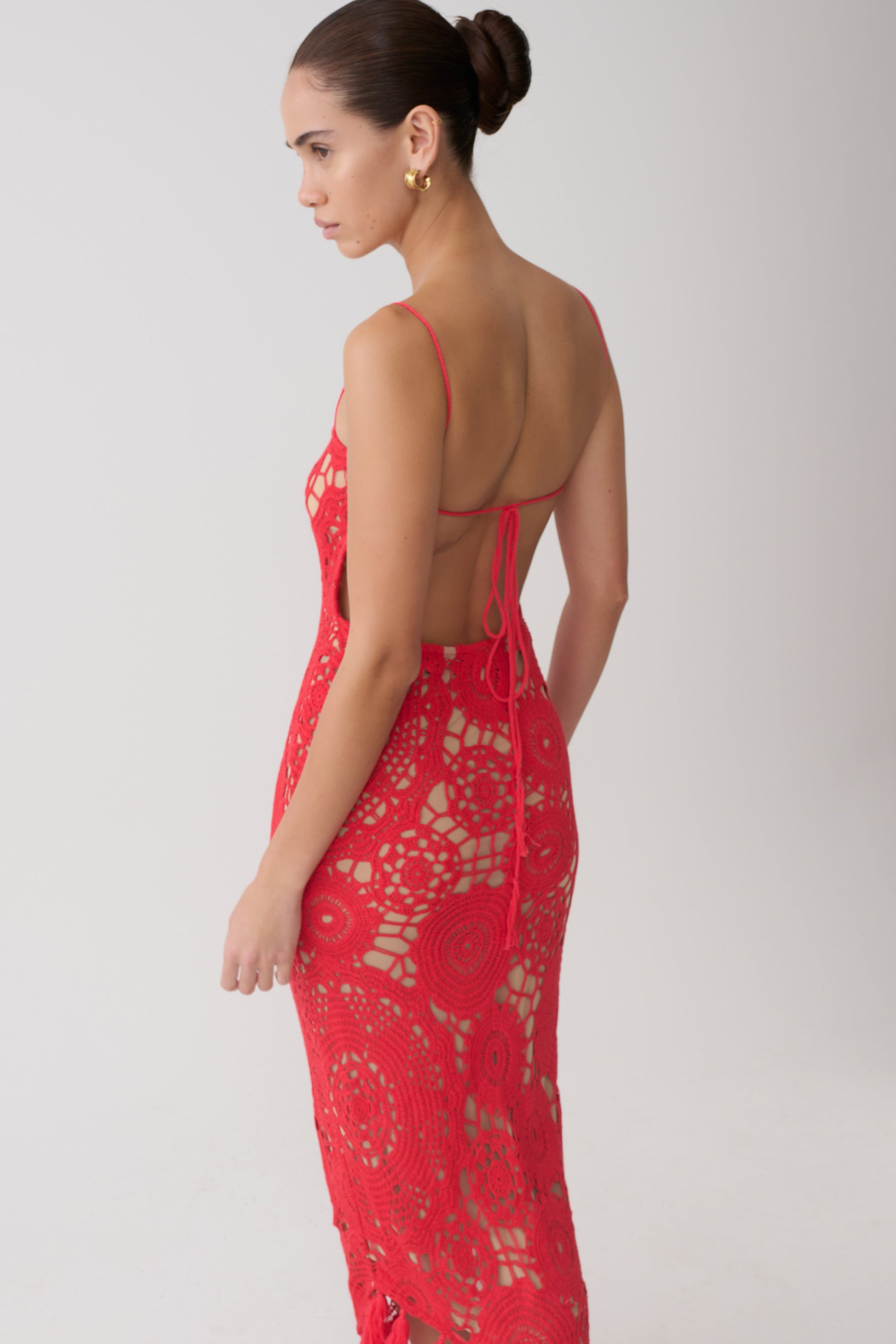 Delta Crochet Halter Midi Dress - Red #7