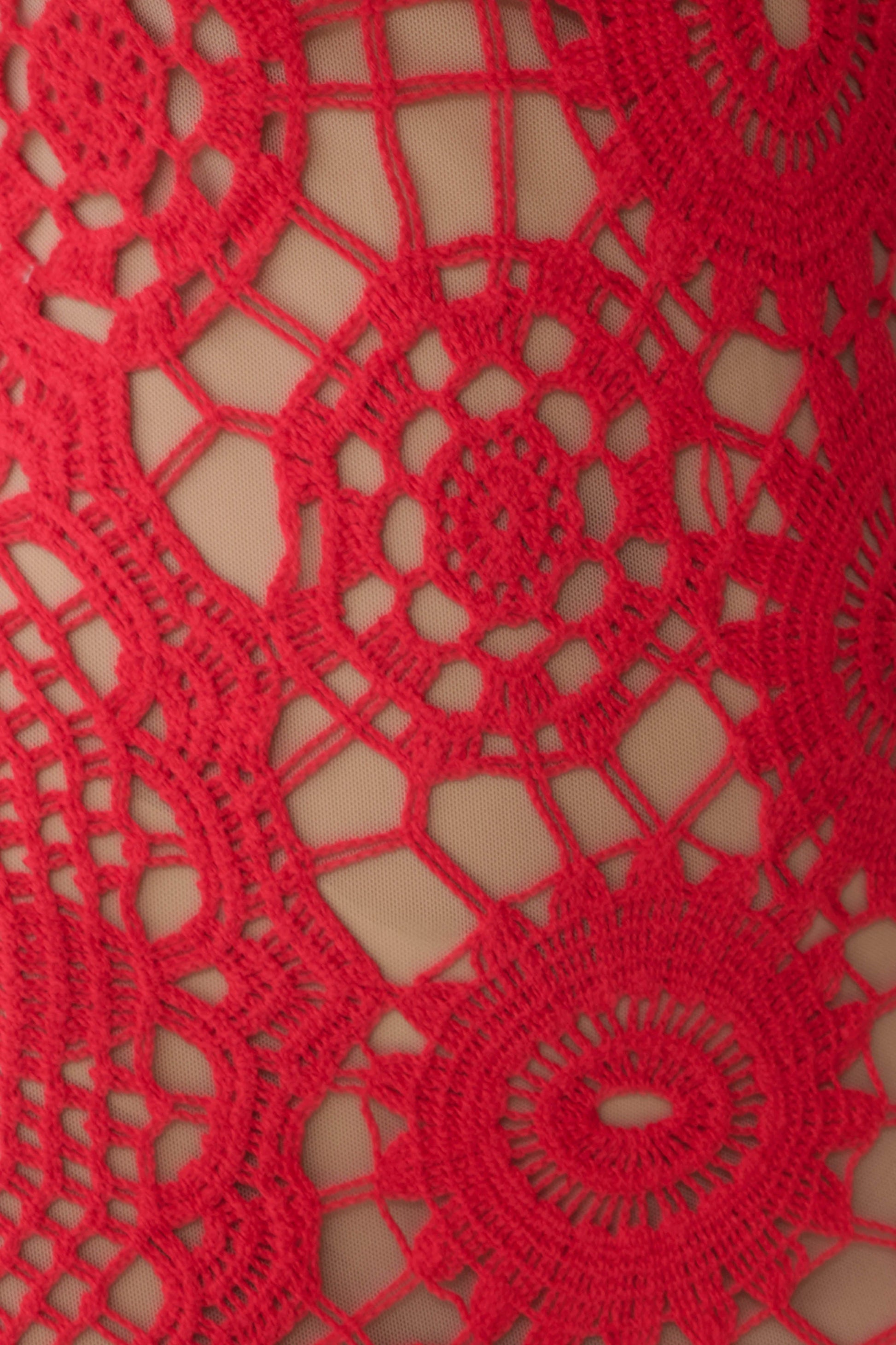 Delta Crochet Halter Midi Dress - Red #6