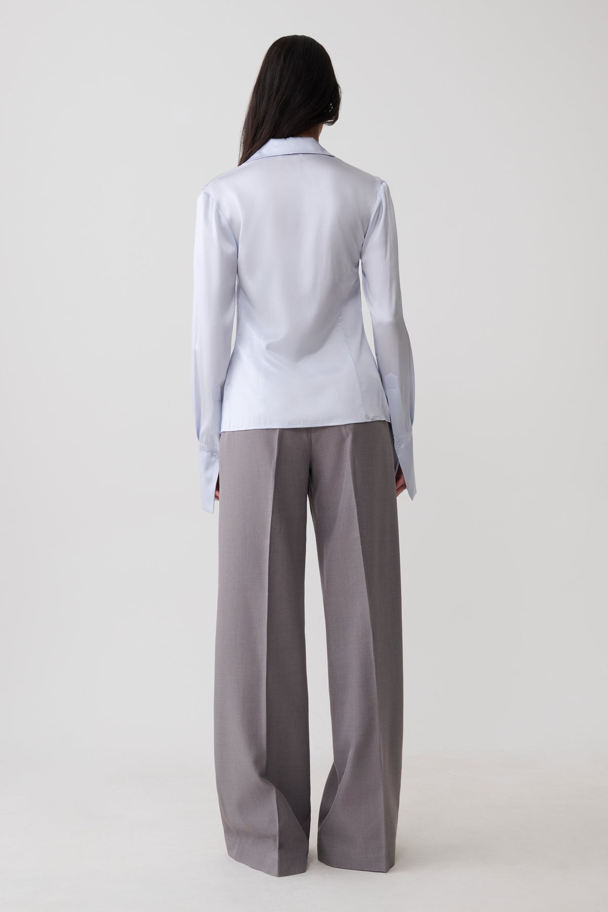 Queenie Silk Blend Long Sleeve Shirt - Ice Blue