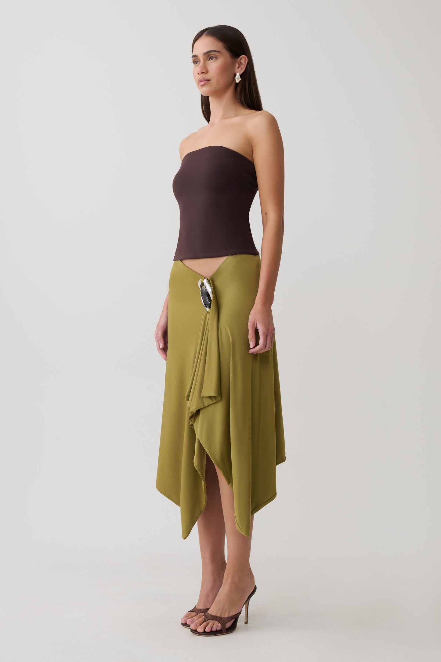 Sault Hankie Midi Skirt with Hardware - Martini Olive