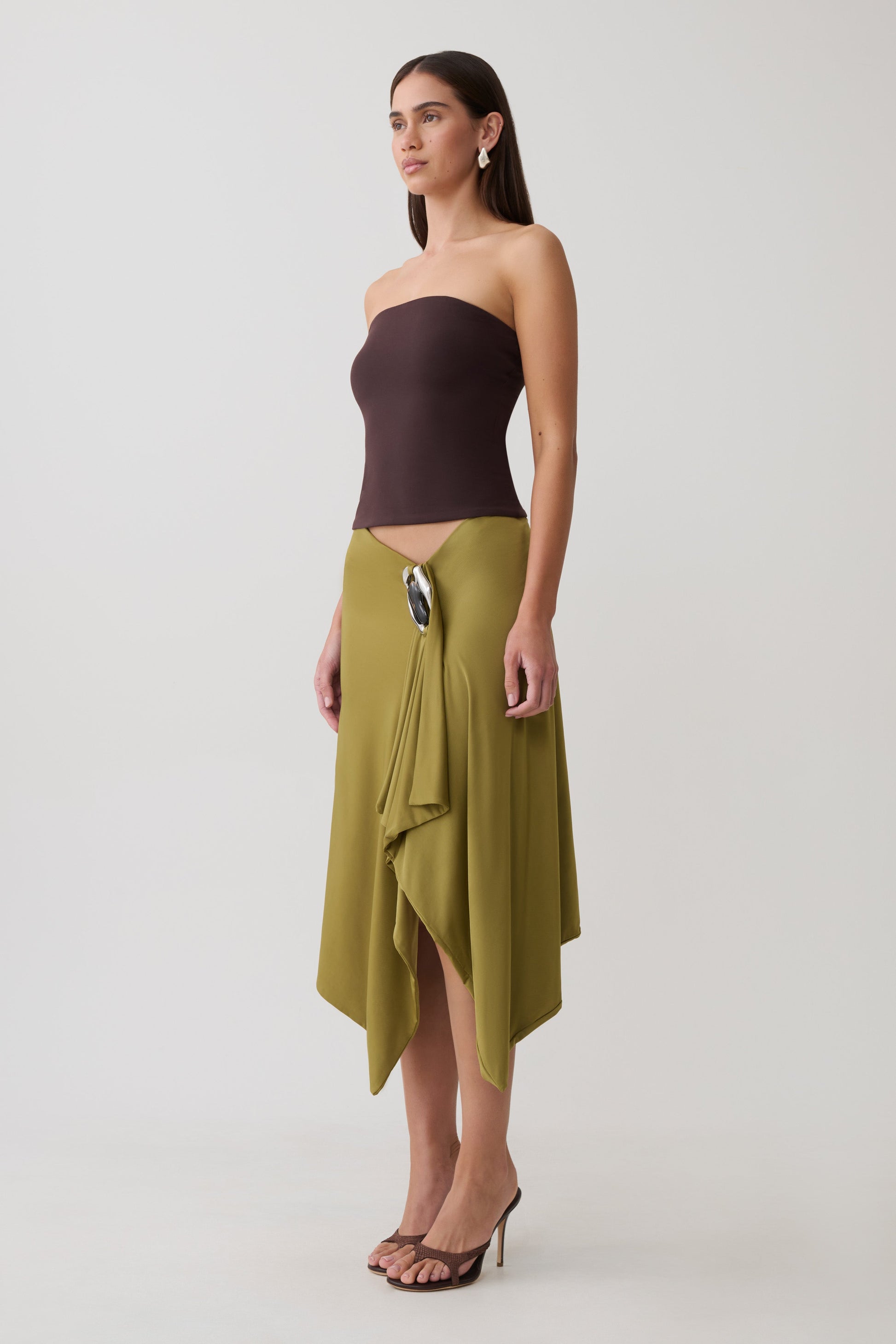 Sault Hankie Midi Skirt with Hardware - Martini Olive #5