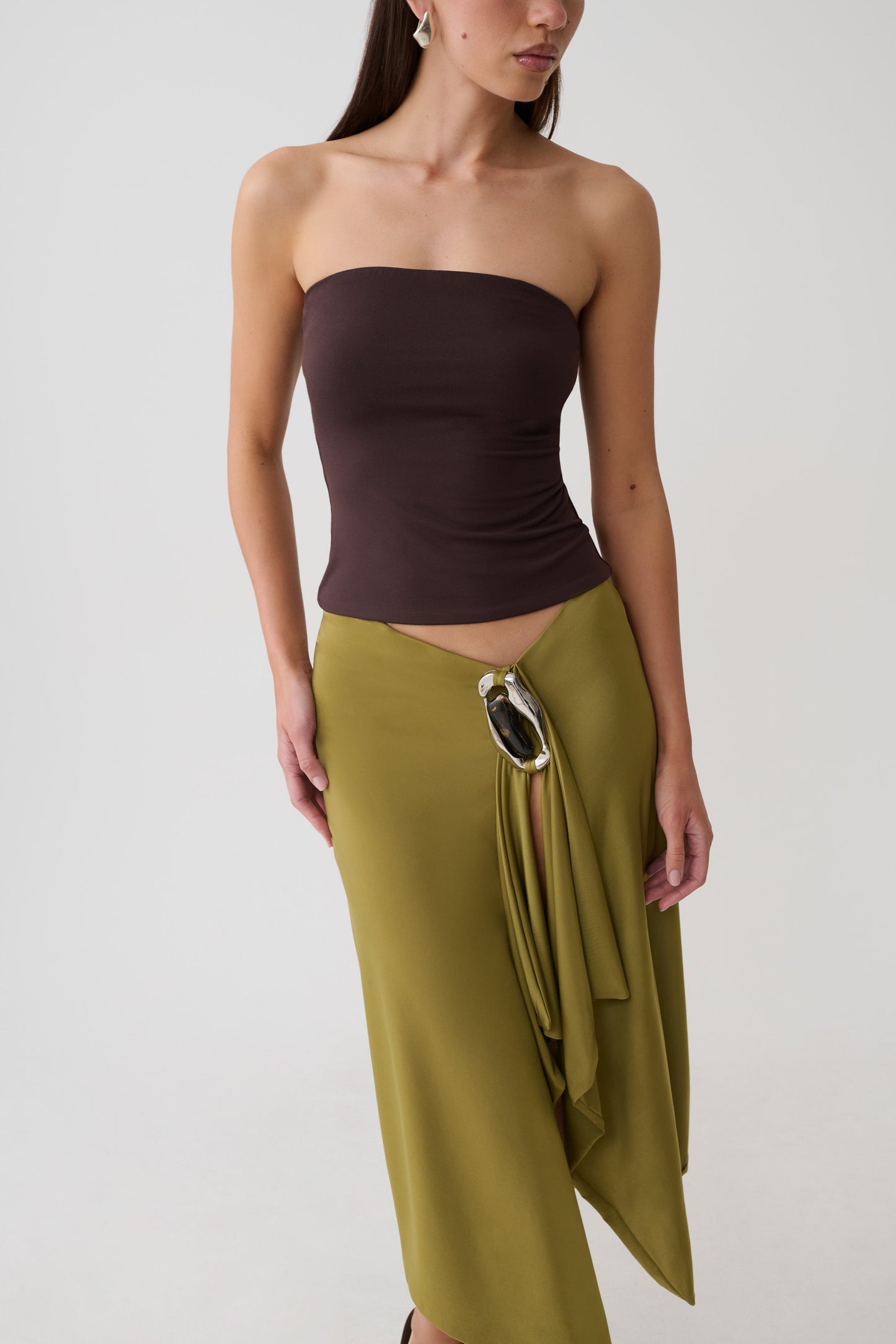 Sault Hankie Midi Skirt with Hardware - Martini Olive