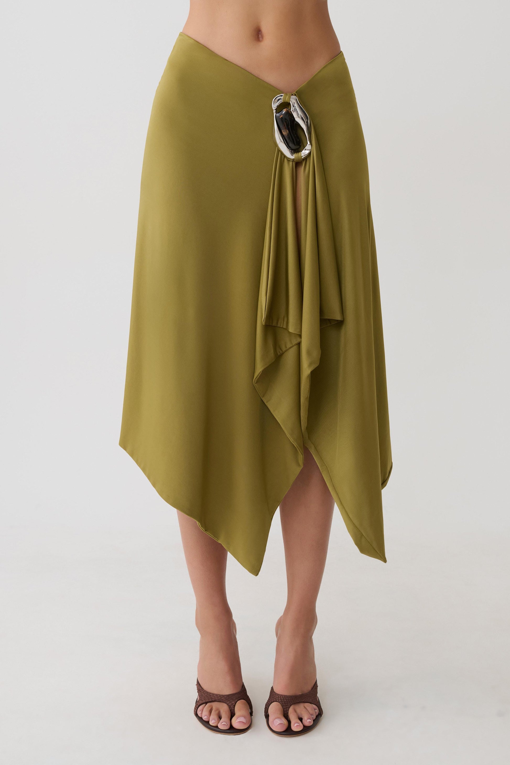 Sault Hankie Midi Skirt with Hardware - Martini Olive #8