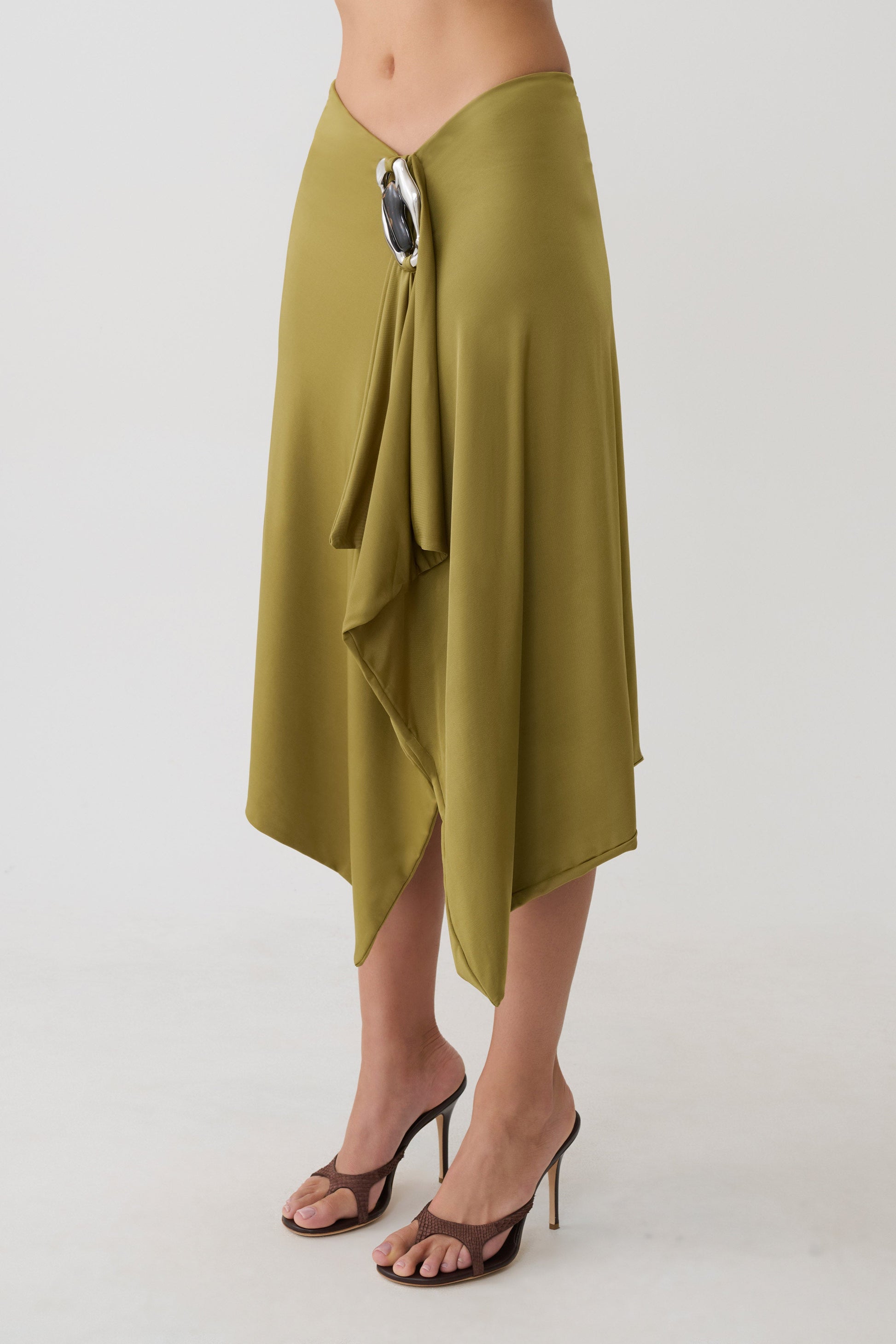 Sault Hankie Midi Skirt with Hardware - Martini Olive #6