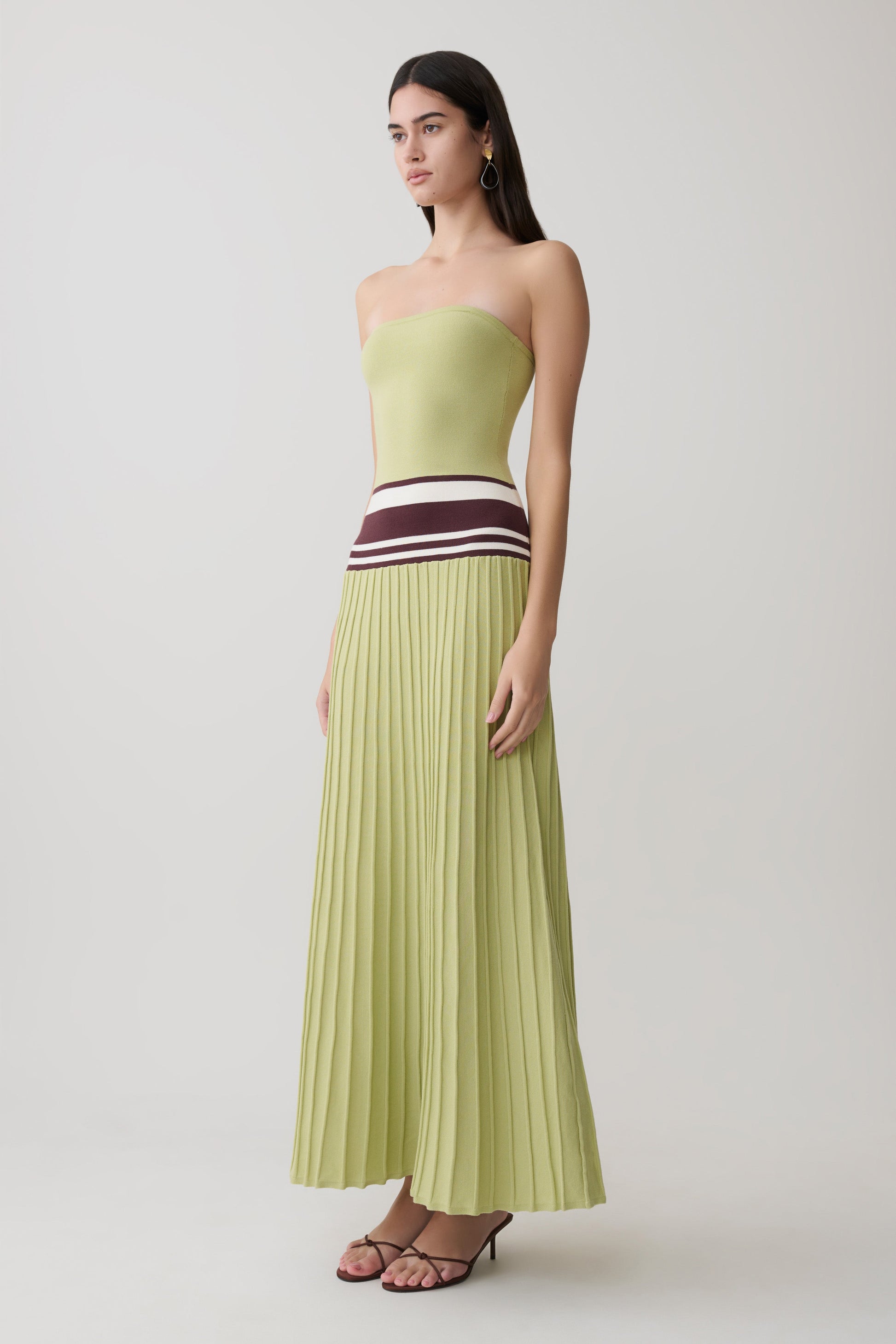 Solaris Strapless Contrast Knit Maxi Dress - Light Olive #4