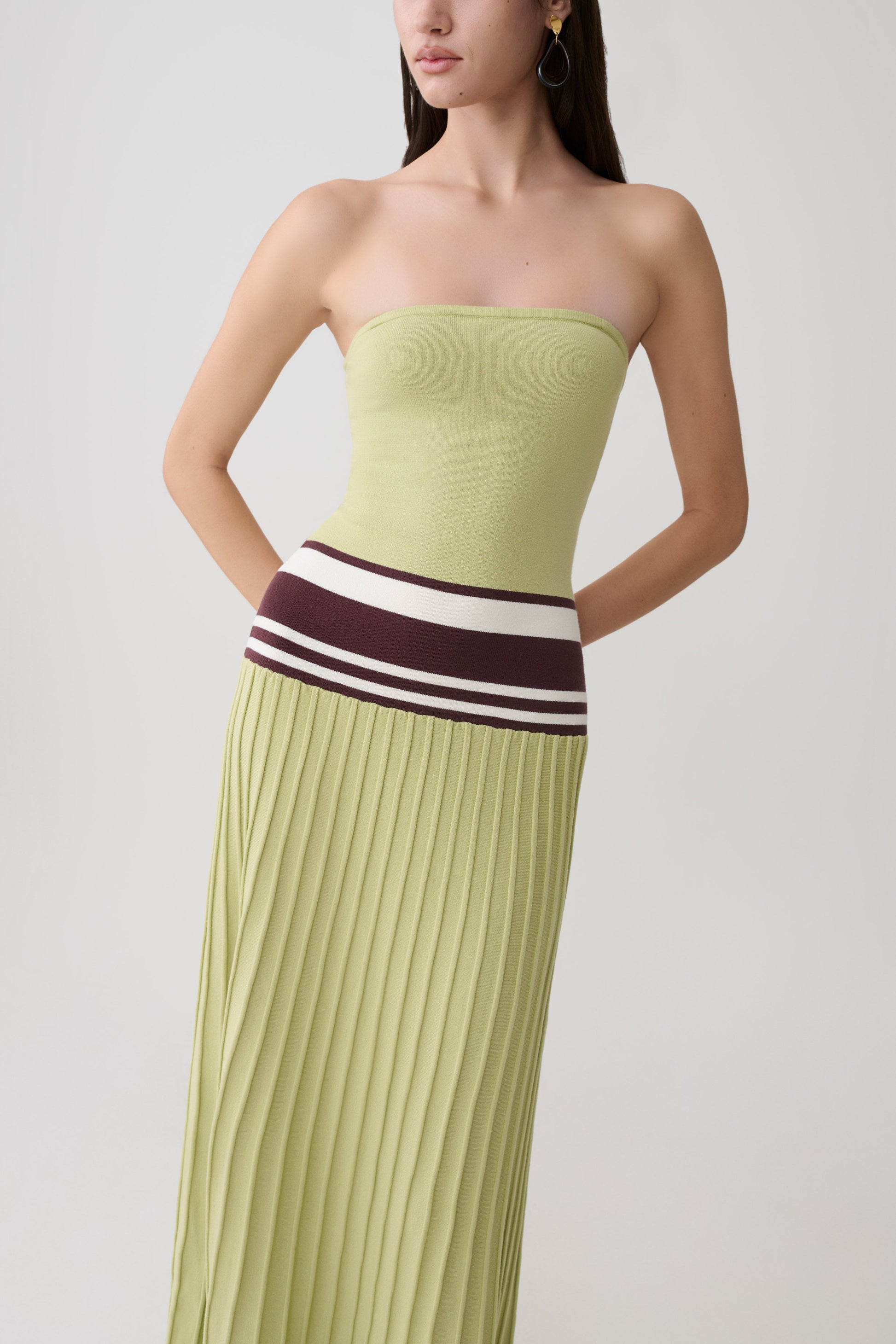 Solaris Strapless Contrast Knit Maxi Dress - Light Olive #3