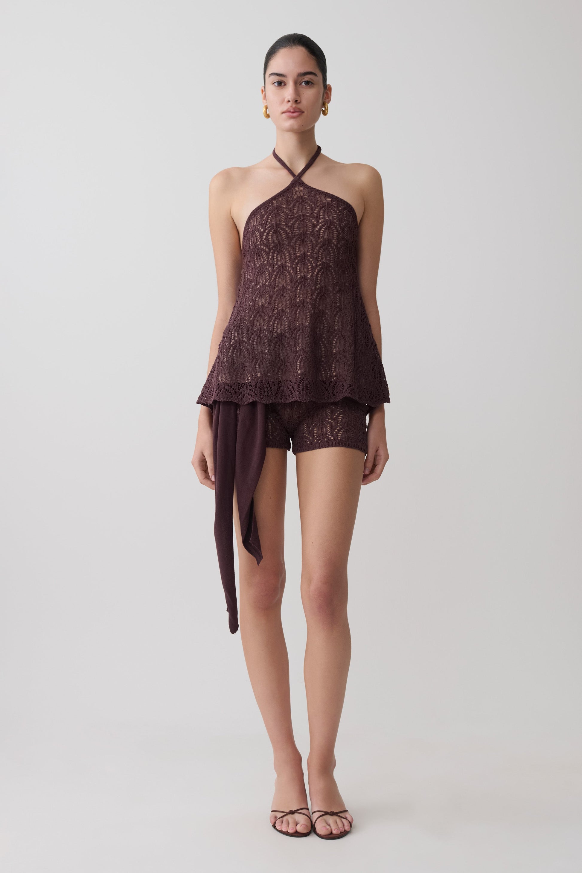 Corey Crochet Halter Neck Top - Chocolate #8