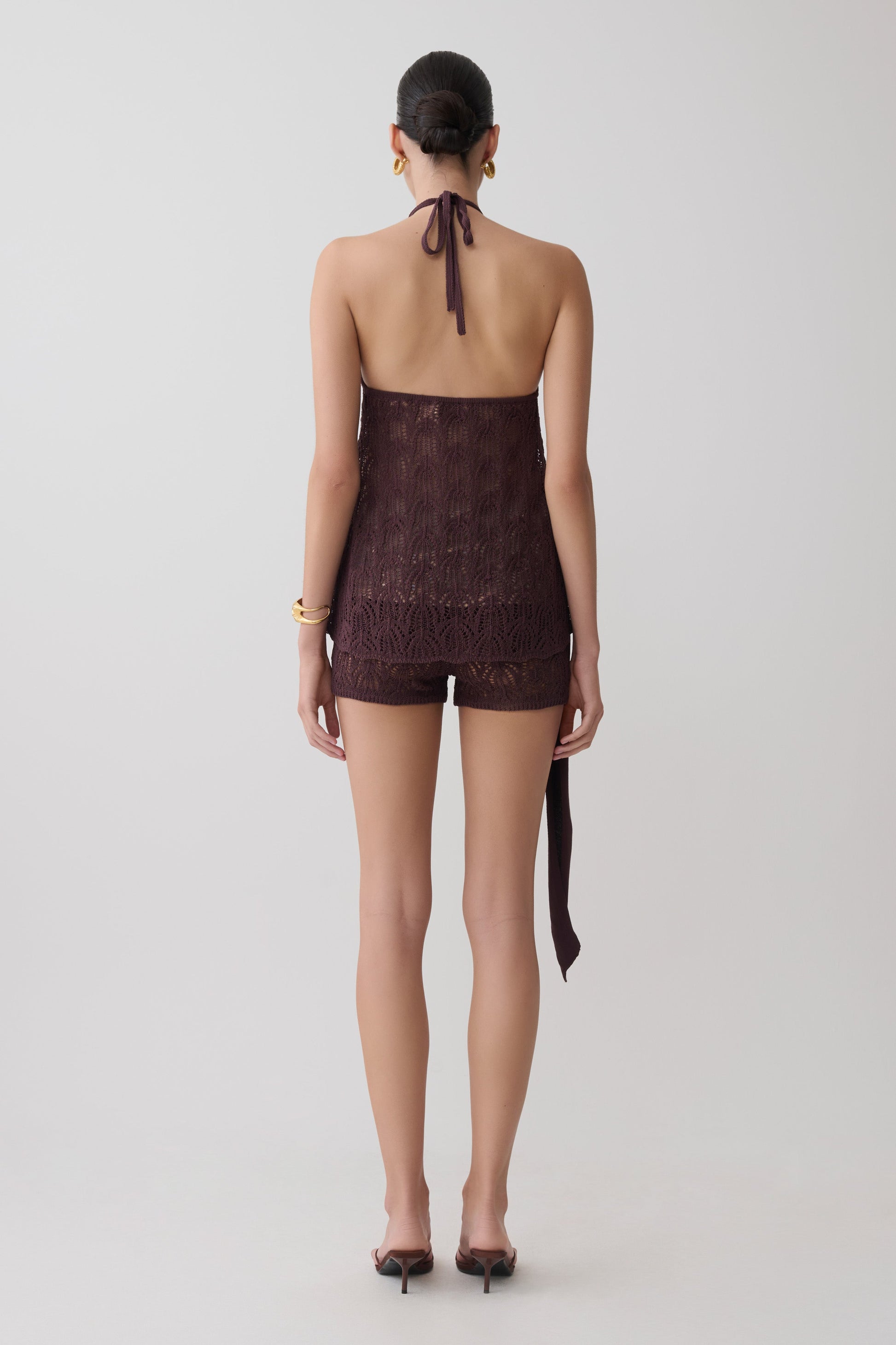 Corey Crochet Halter Neck Top - Chocolate #7
