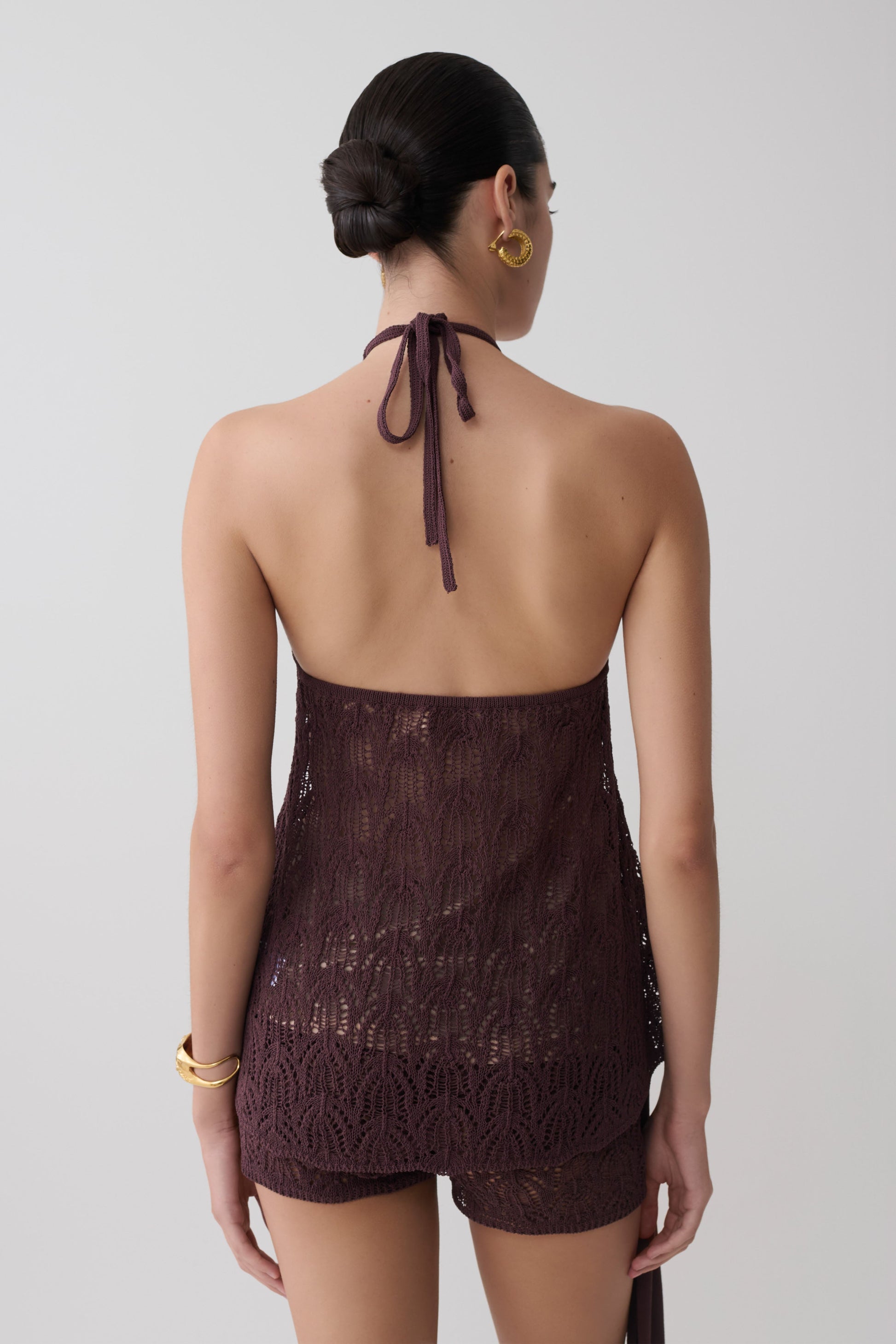 Corey Crochet Halter Neck Top - Chocolate #2