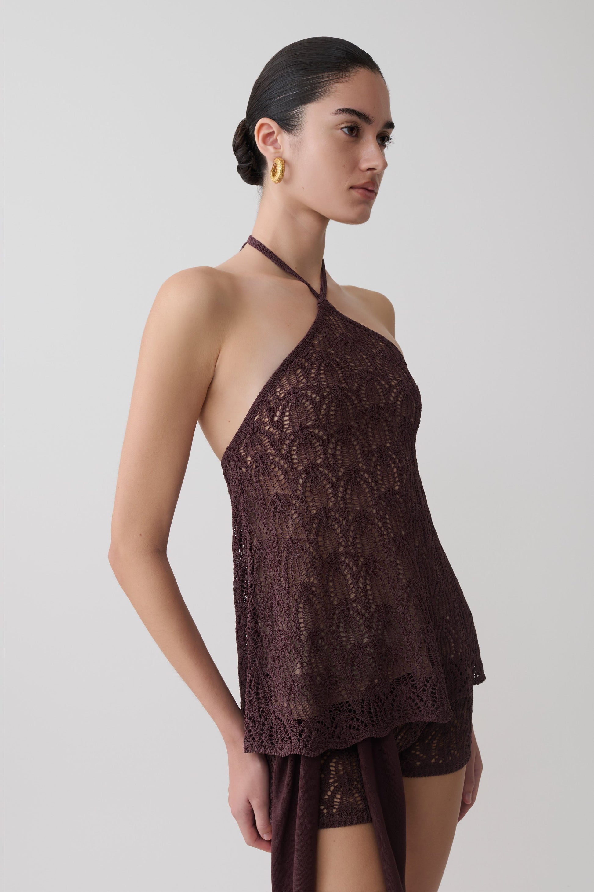 Corey Crochet Halter Neck Top - Chocolate #4